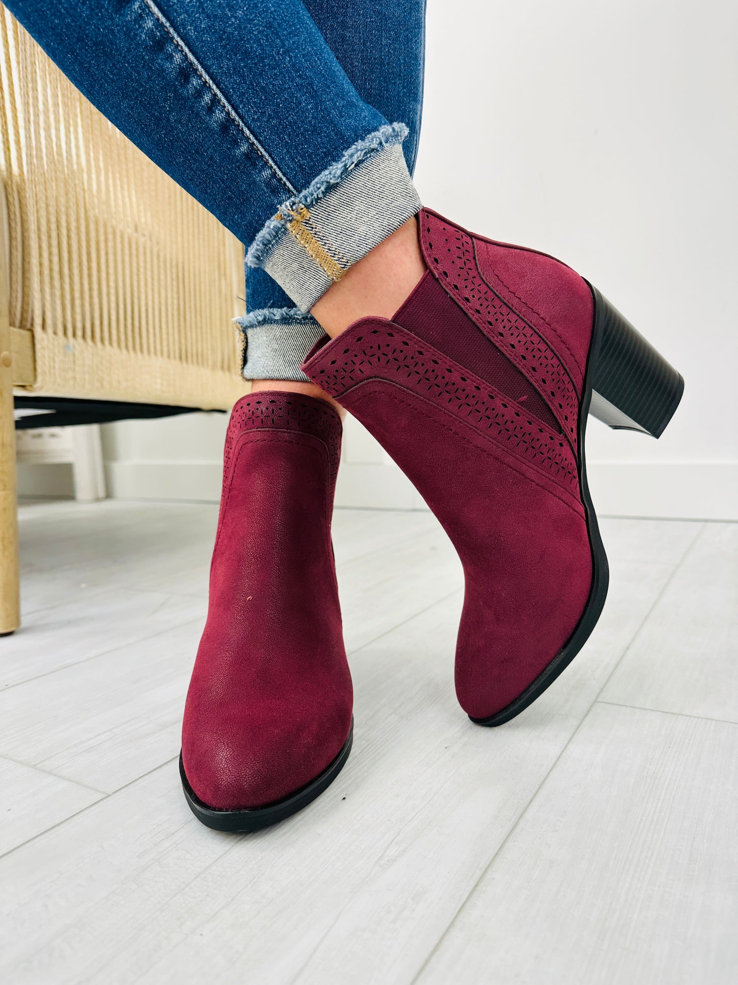 Walking The Right Path Booties In Burgundy