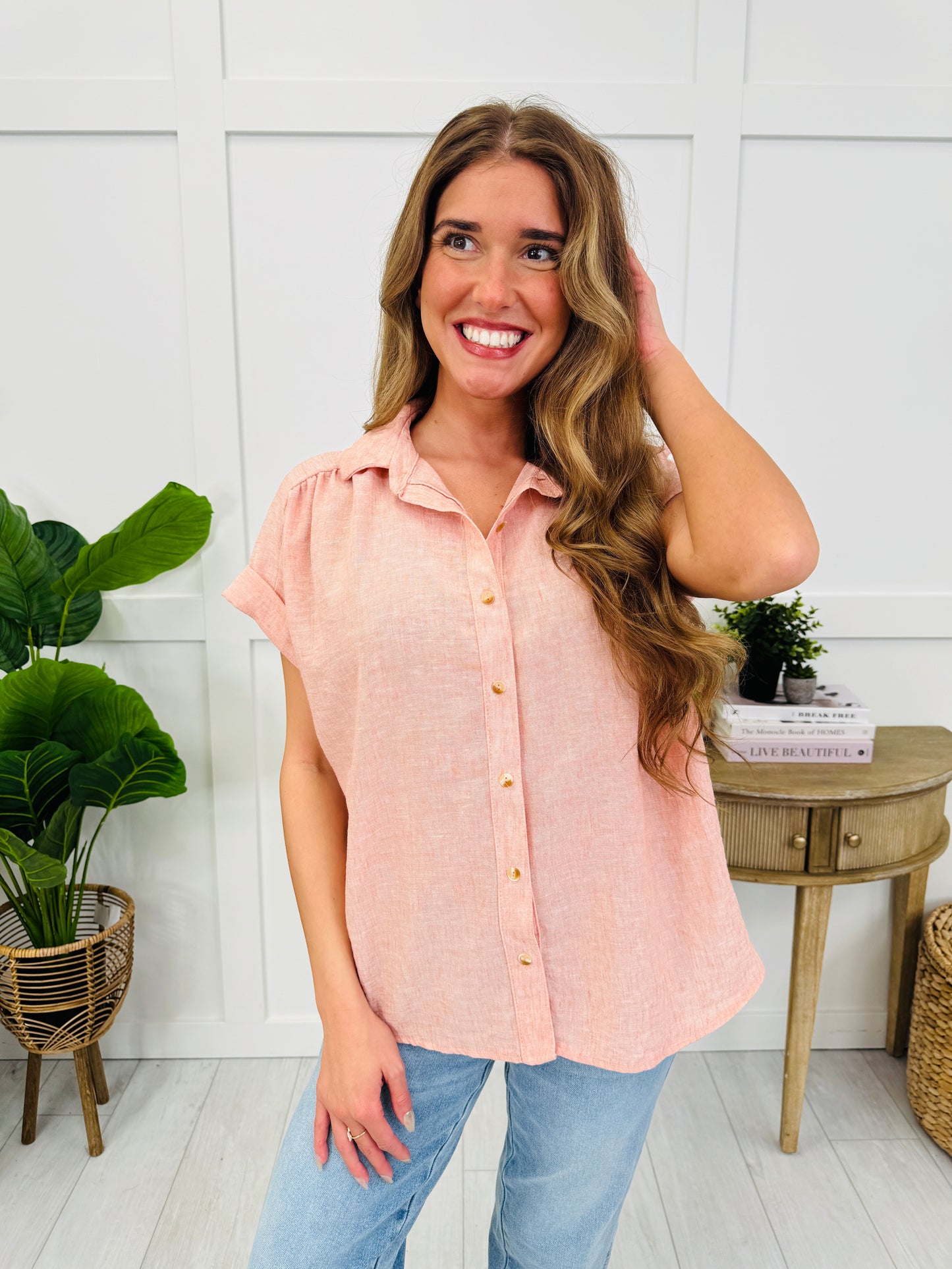 Blush Drift Button Up Top