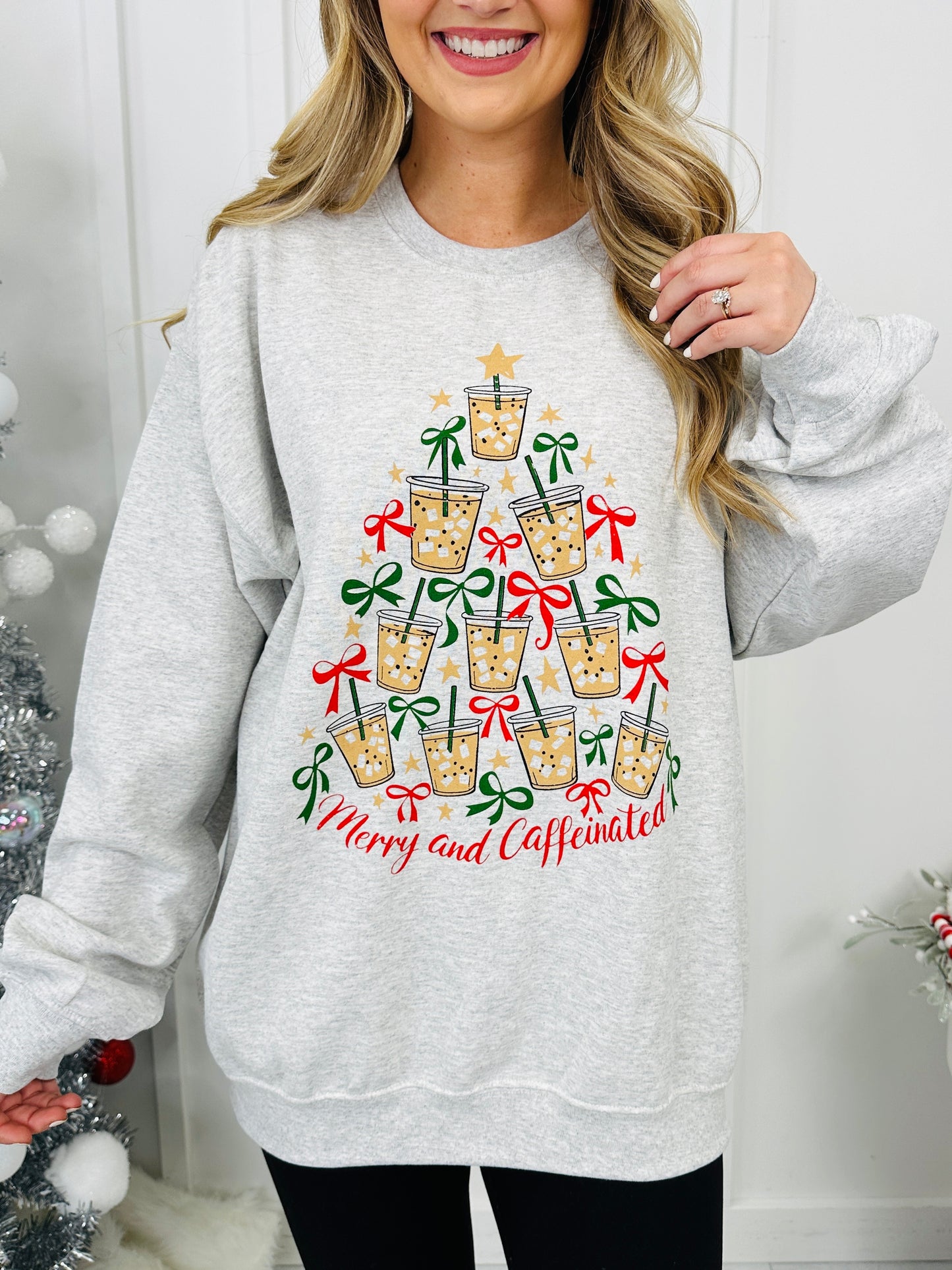 Merry And Caffeinated Graphic Crewneck Sweatshirt