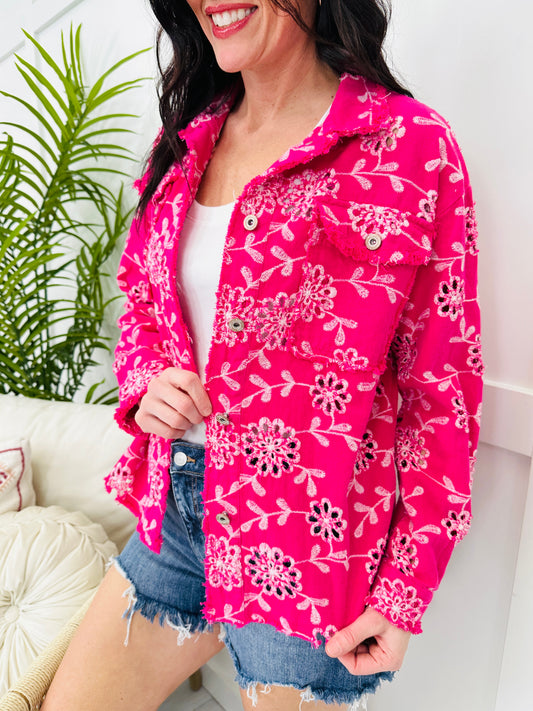 Boldly Blossomed Jacket In Hot Pink