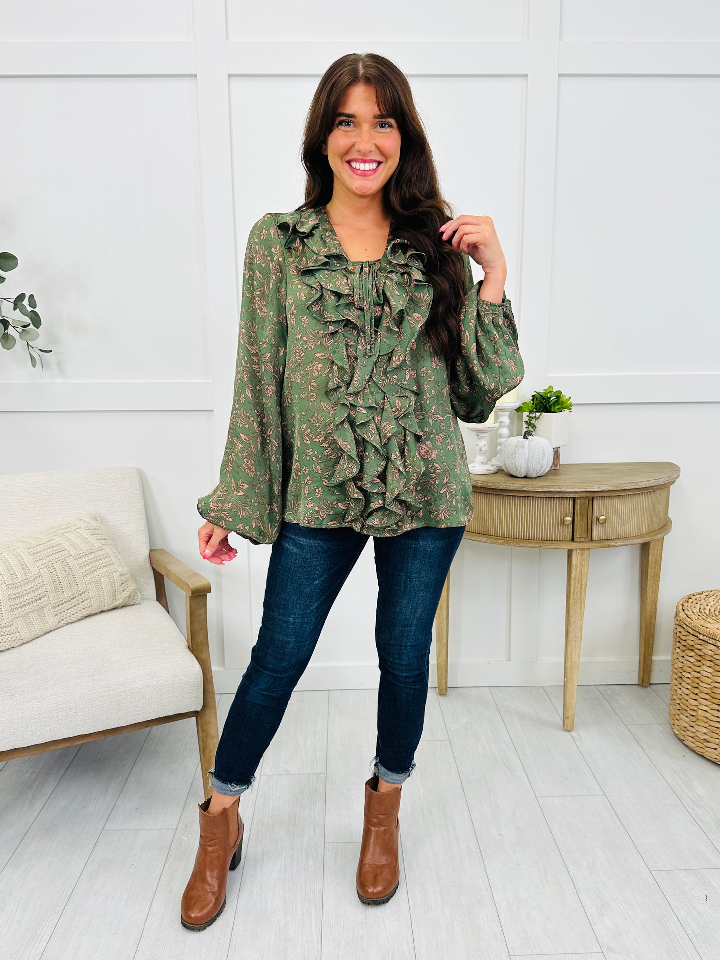 Rust & Ruffles Top In Olive