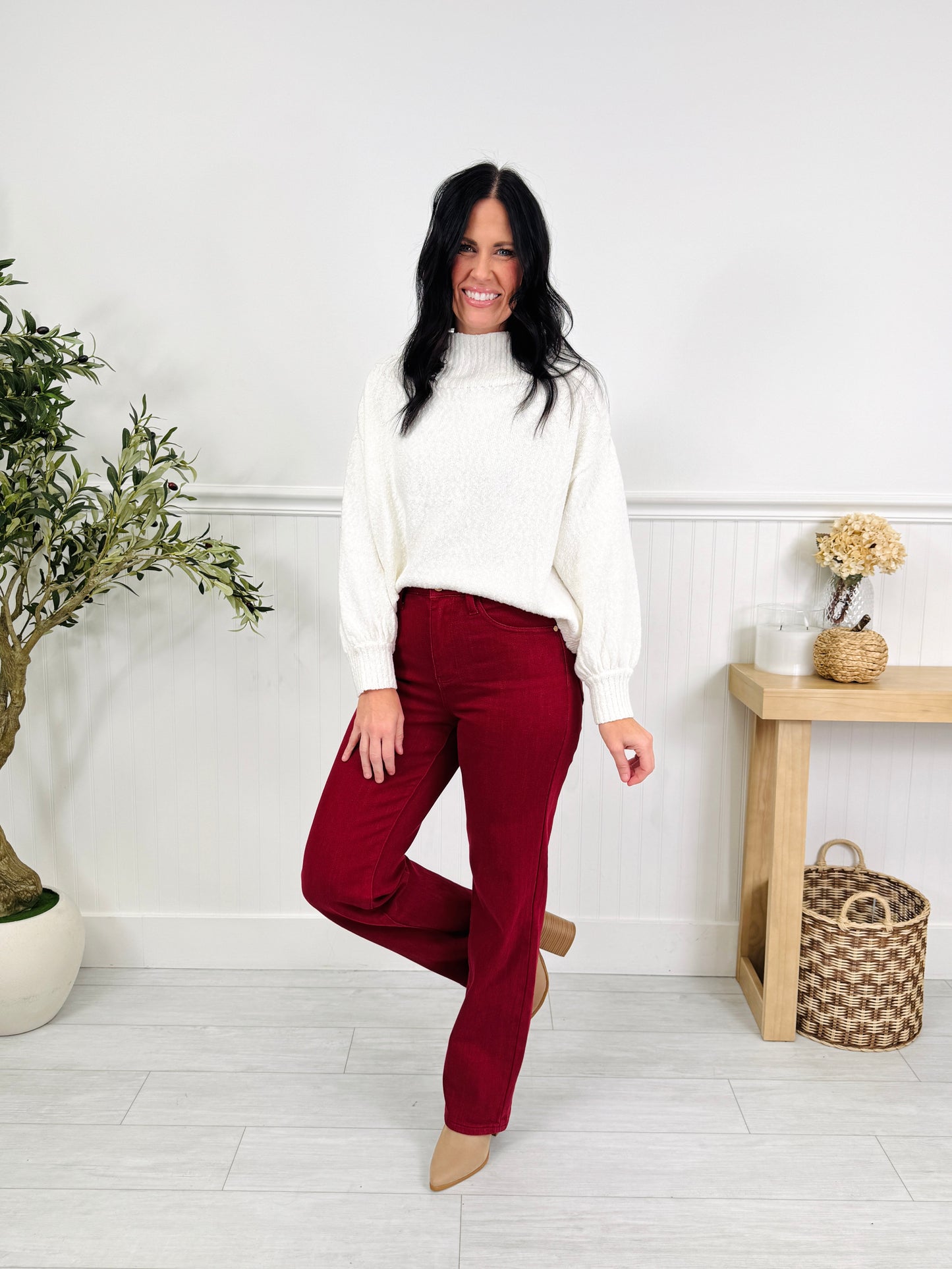 Judy Blue Merlot Moment Thermal Straight Jeans
