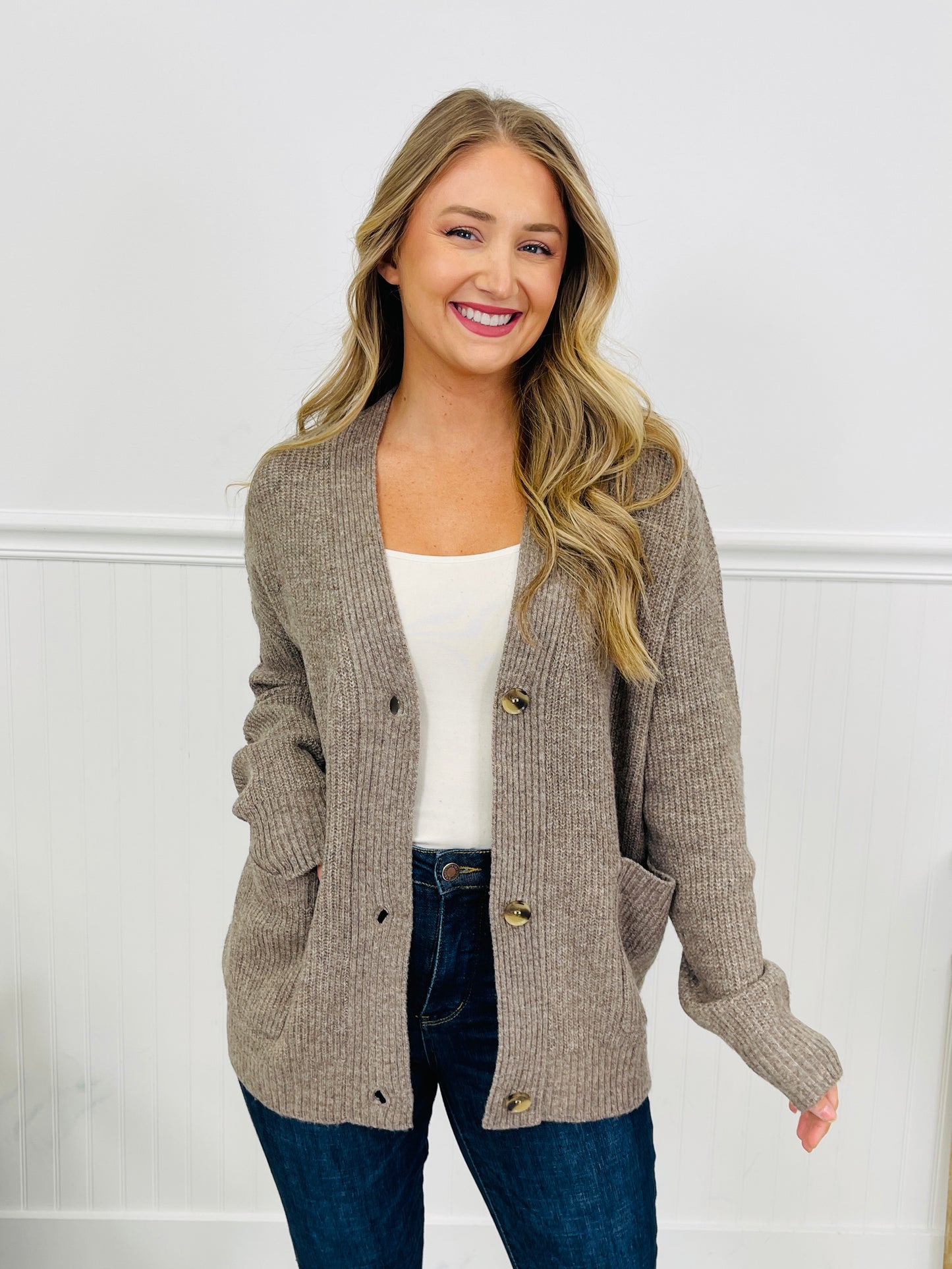 Just One More Layer Cardigan in Dark Taupe