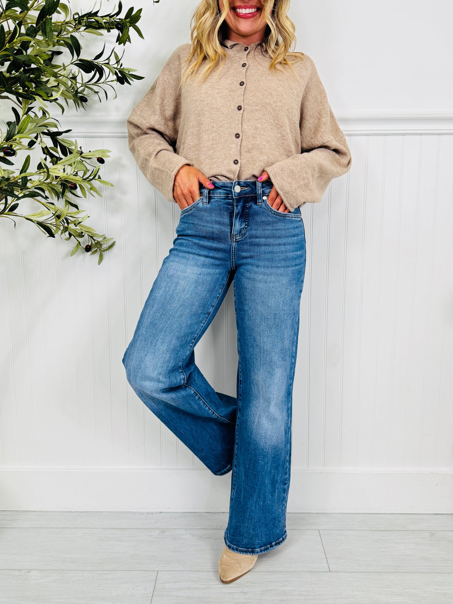 Just Four You Tummy Control Wide Leg Jeans in Four Inseams