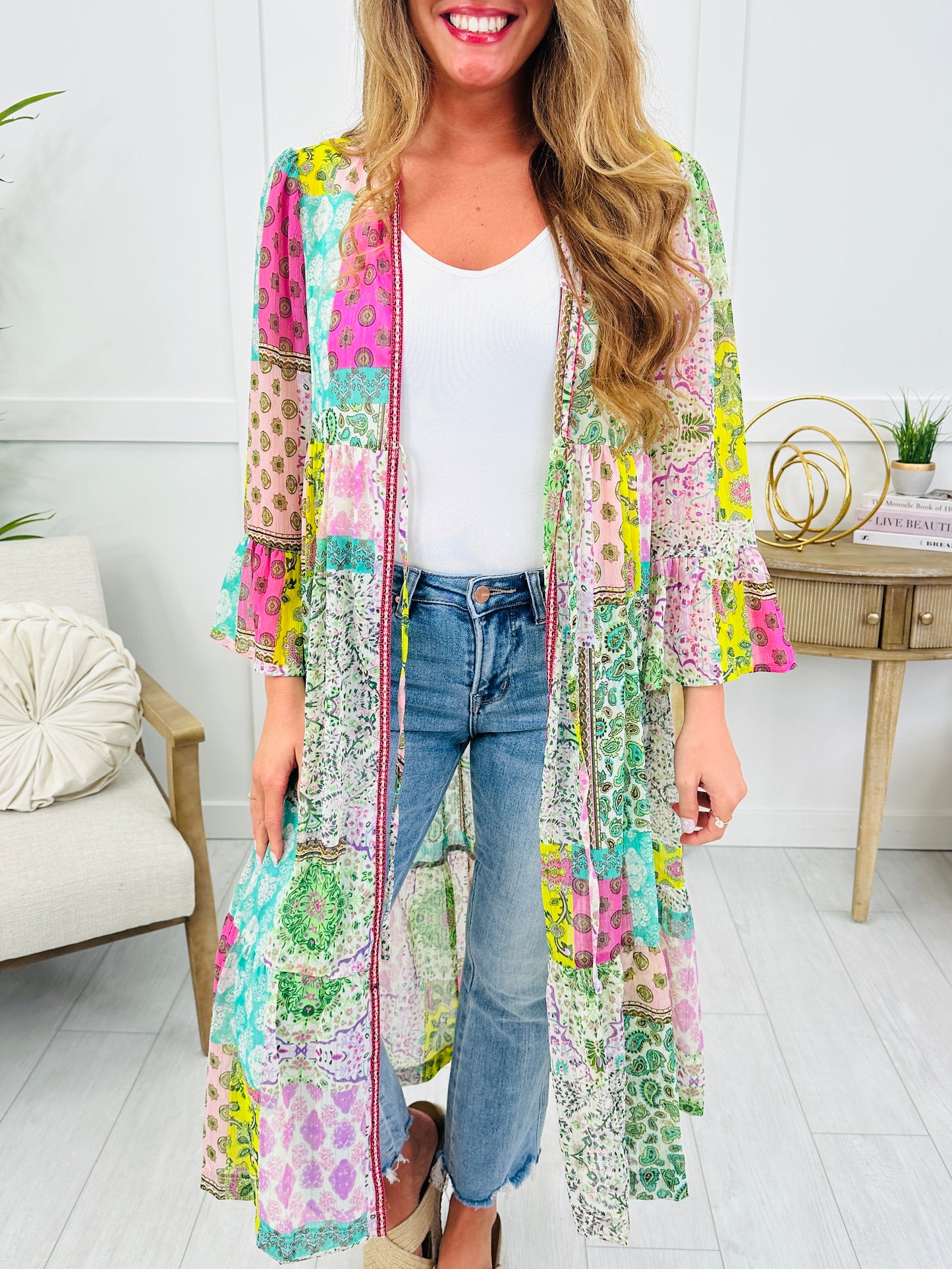 Spun In Rhythm Kimono in Green Mix