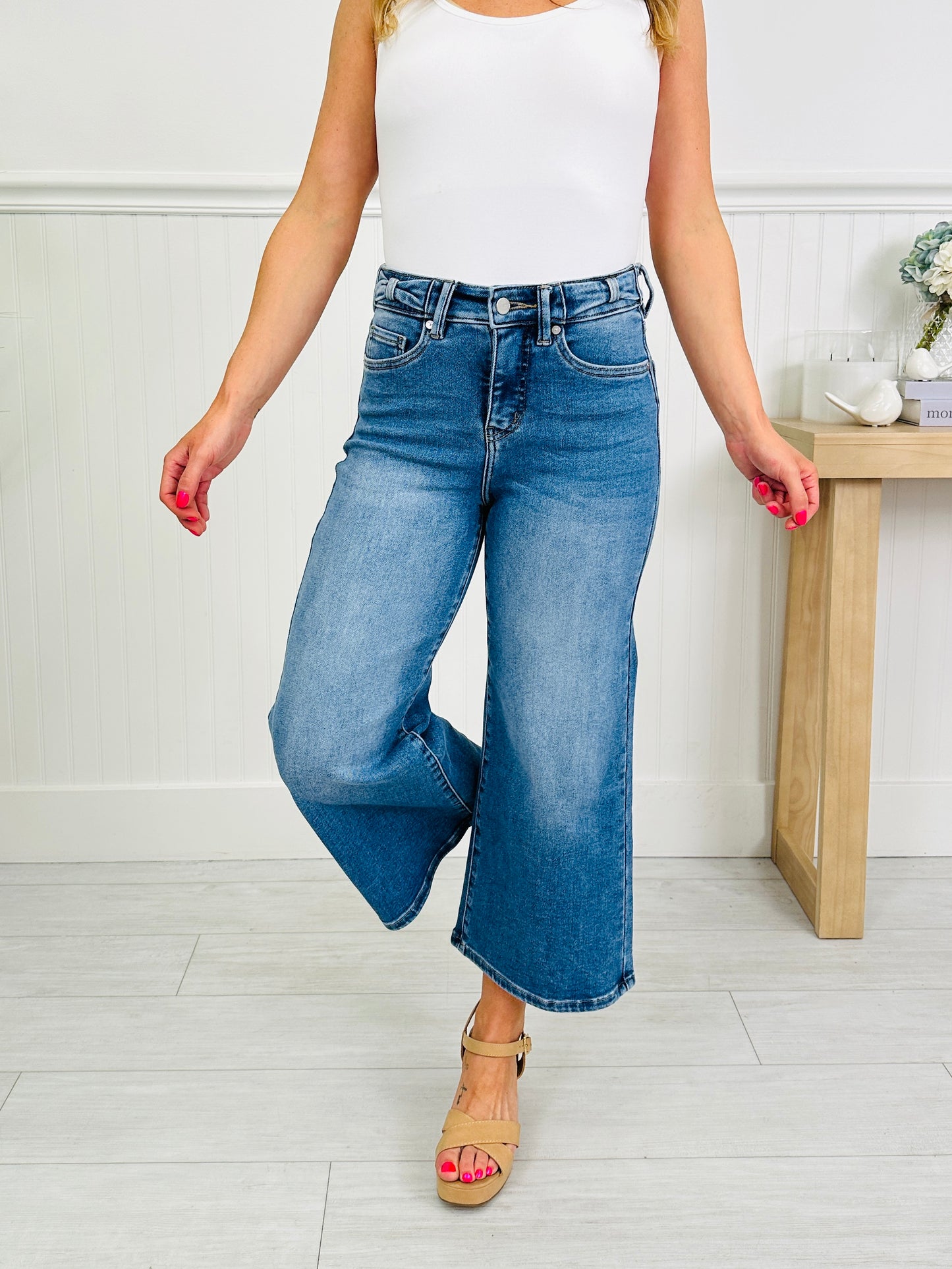 Put a Bow On It Tummy Control Wide Leg Cropped Jeans