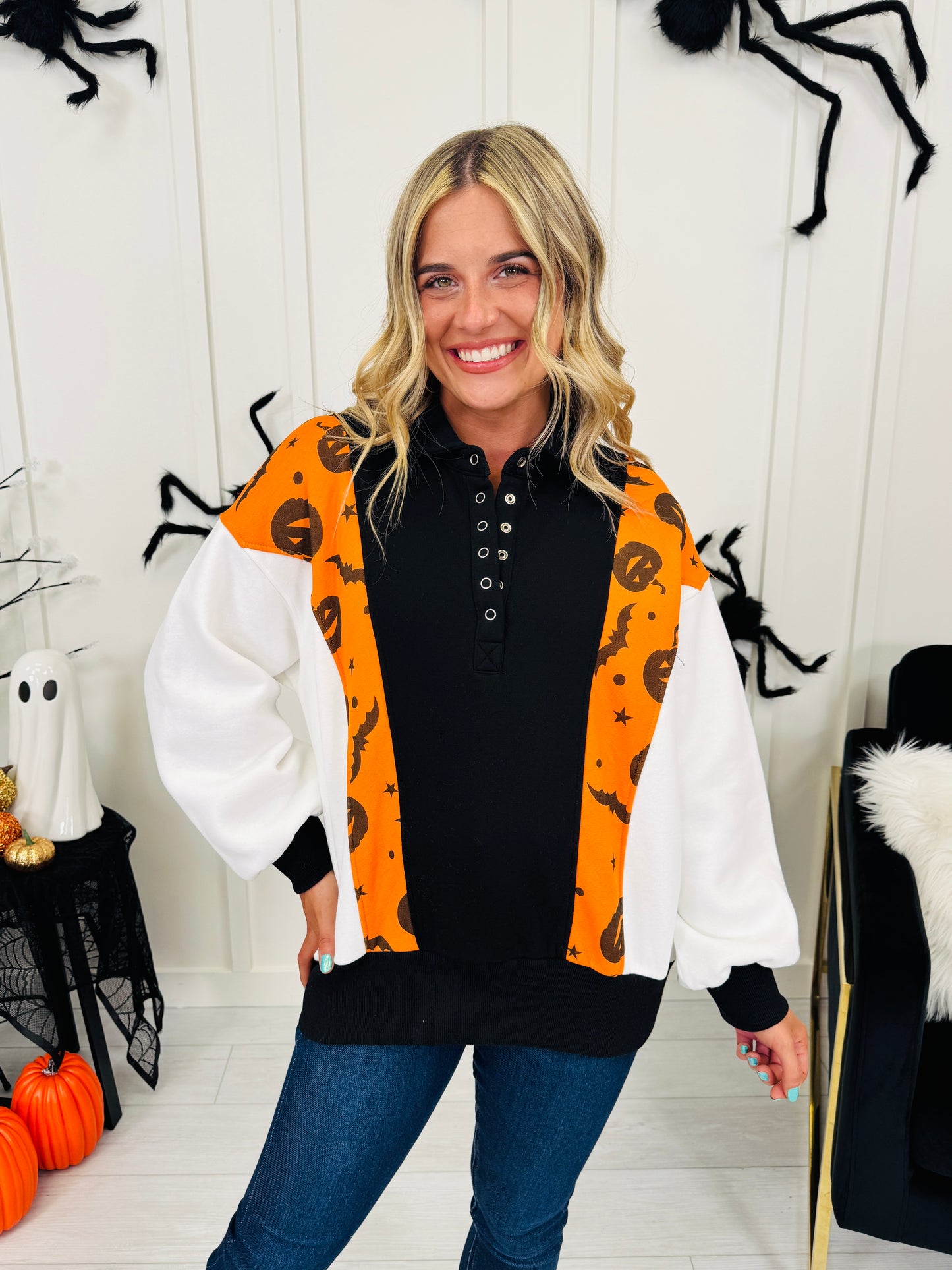 Halloween Happenings Pullover In Pumpkin Print