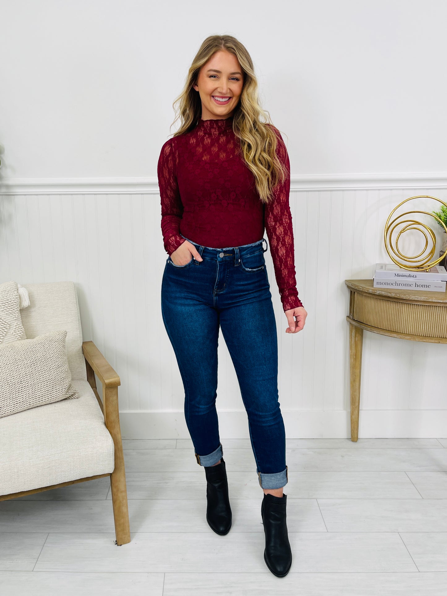 Sheer Fascination Top in Wine