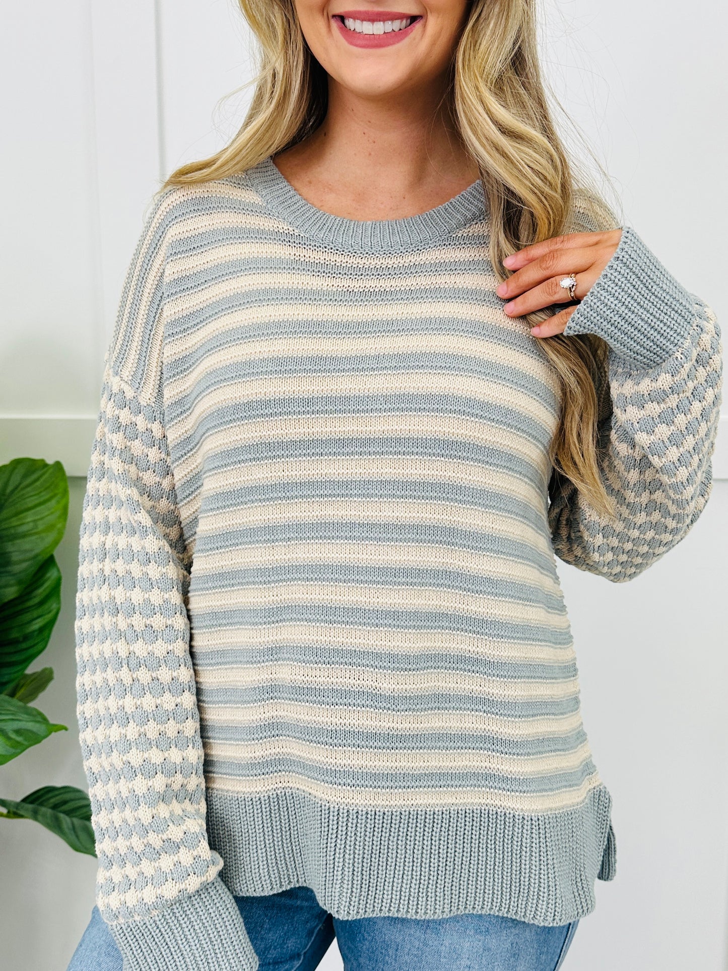 Cozy In Every Line Sweater in G. Mint/Cream
