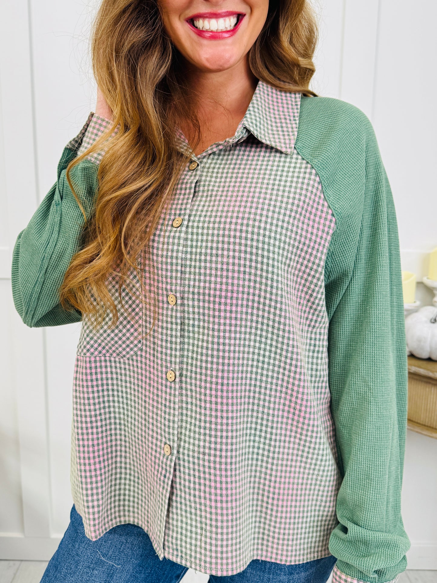 Gingham And Go Top in Green