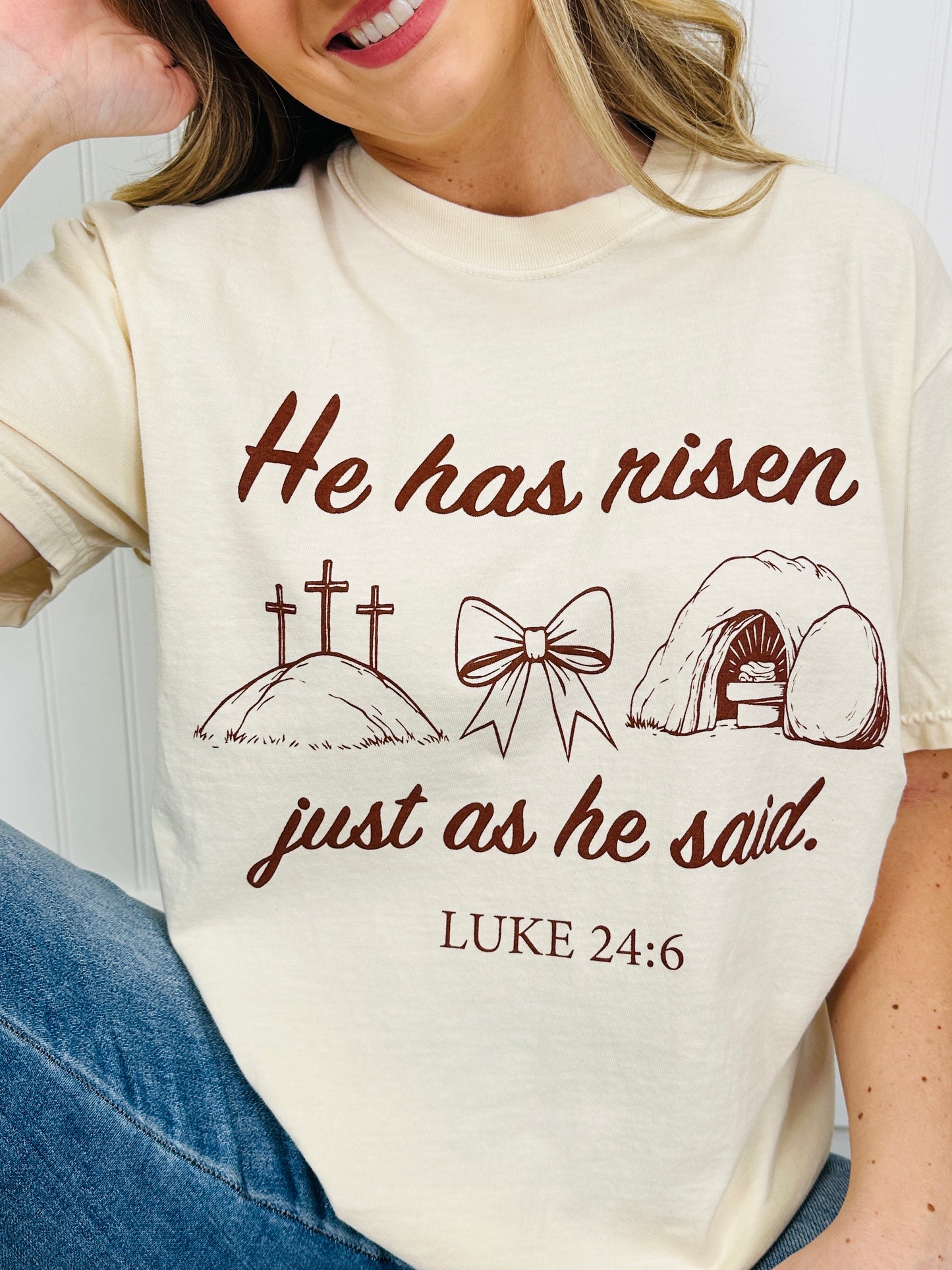 He Has Risen Luke 24:6 Graphic Tee