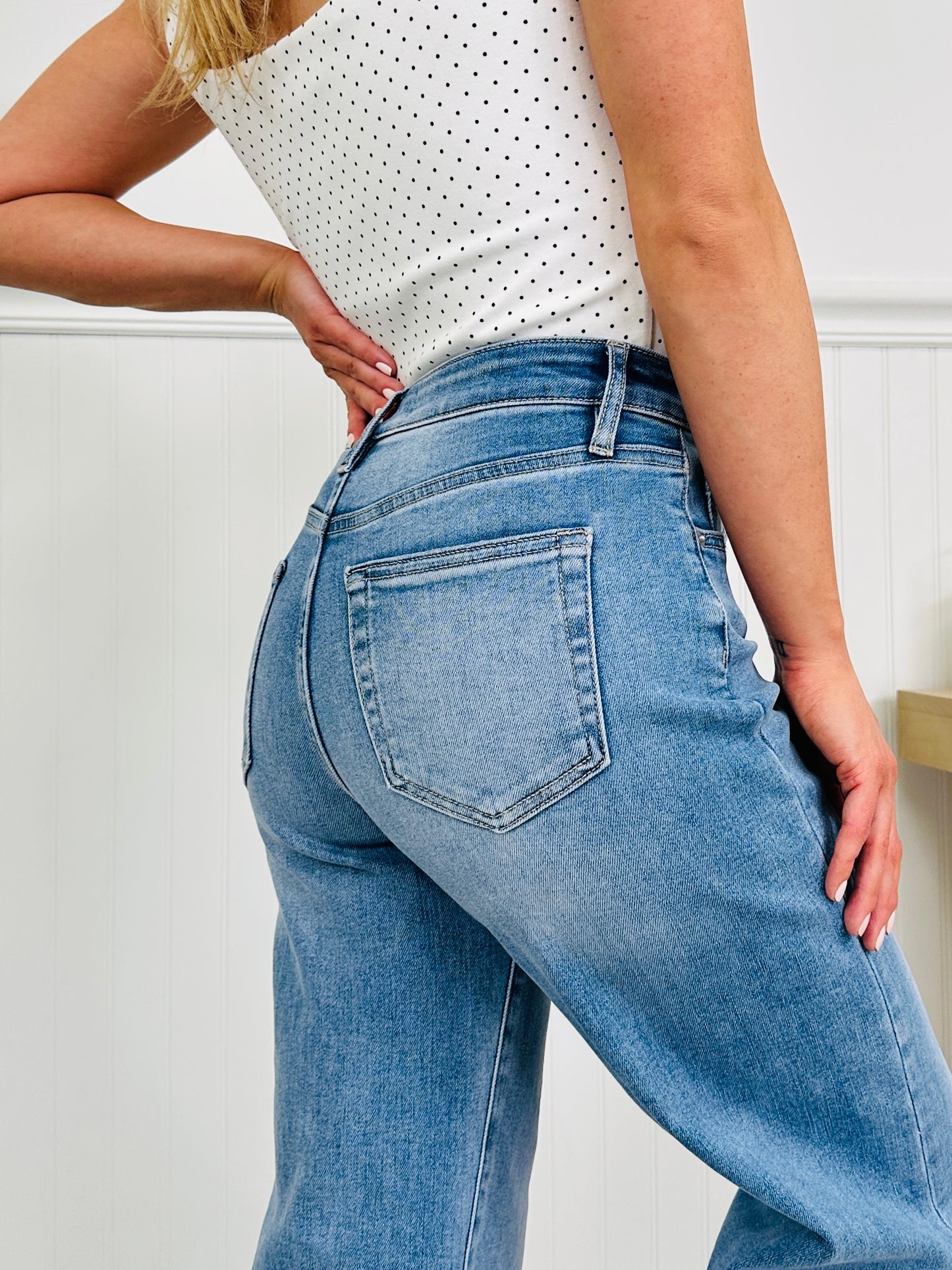 Off The Cuff Wide Leg Cuffed Tummy Control Cropped Jeans