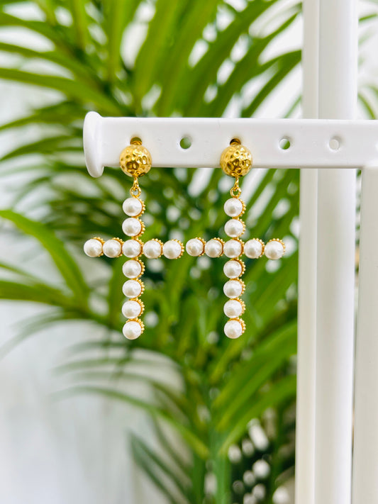 Pearls Of Grace Cross Earrings