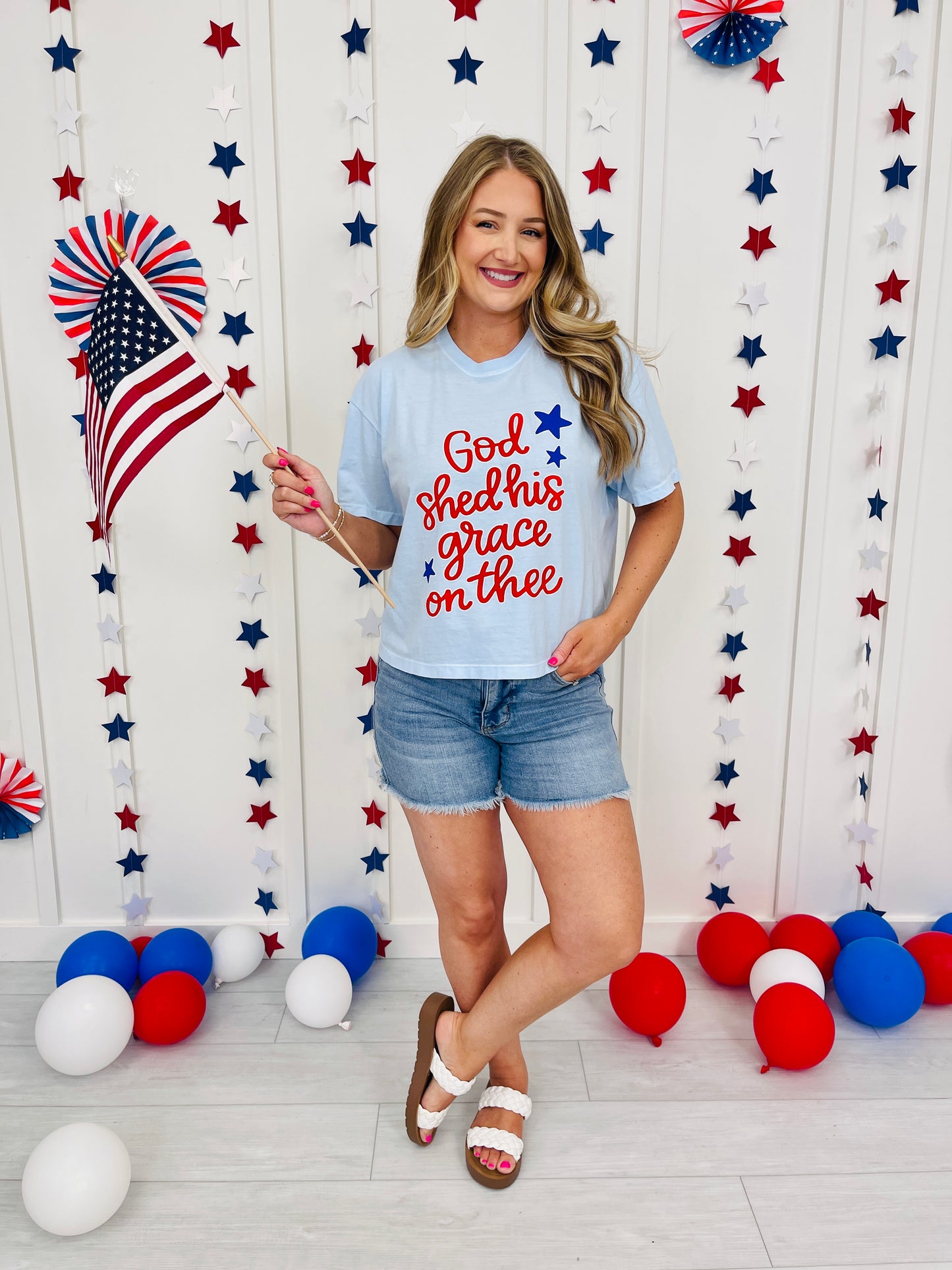 God Shed His Grace Boxy Graphic Tee