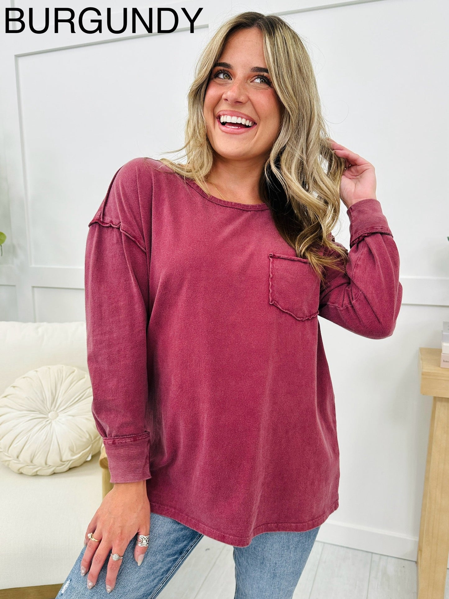 REG/CURVY MOCO Exclusive The Comfort Zone Pocket Long Sleeve Tee--Multiple Colors!