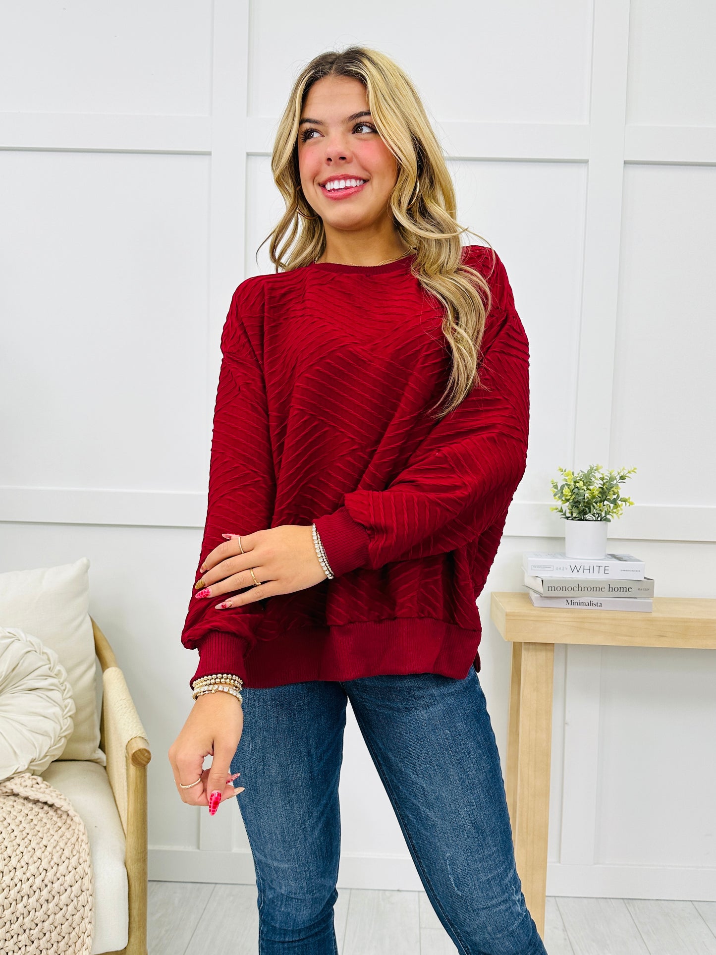 REG/CURVY Blessed In Comfort Pullover In Burgundy