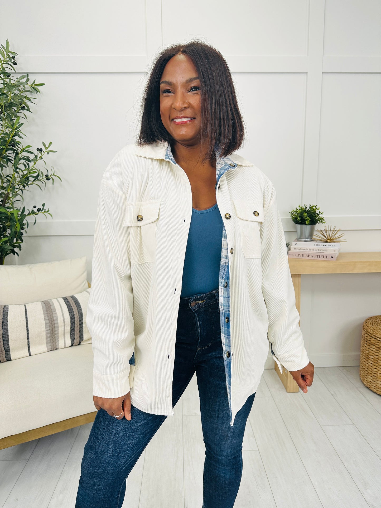 Wildfire Heart Flannel in Blue/Beige