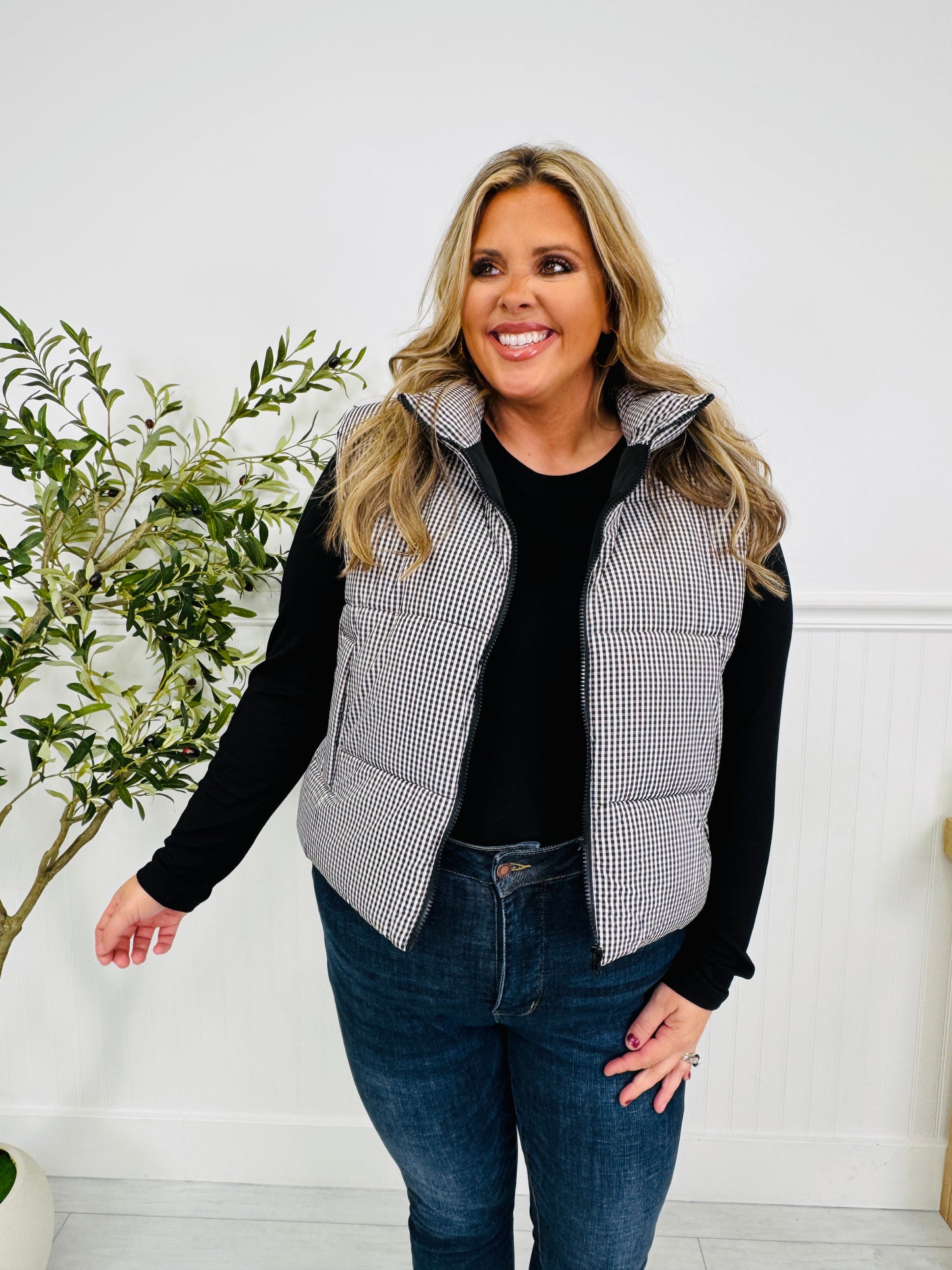 Gingham & Go Puffer Vest