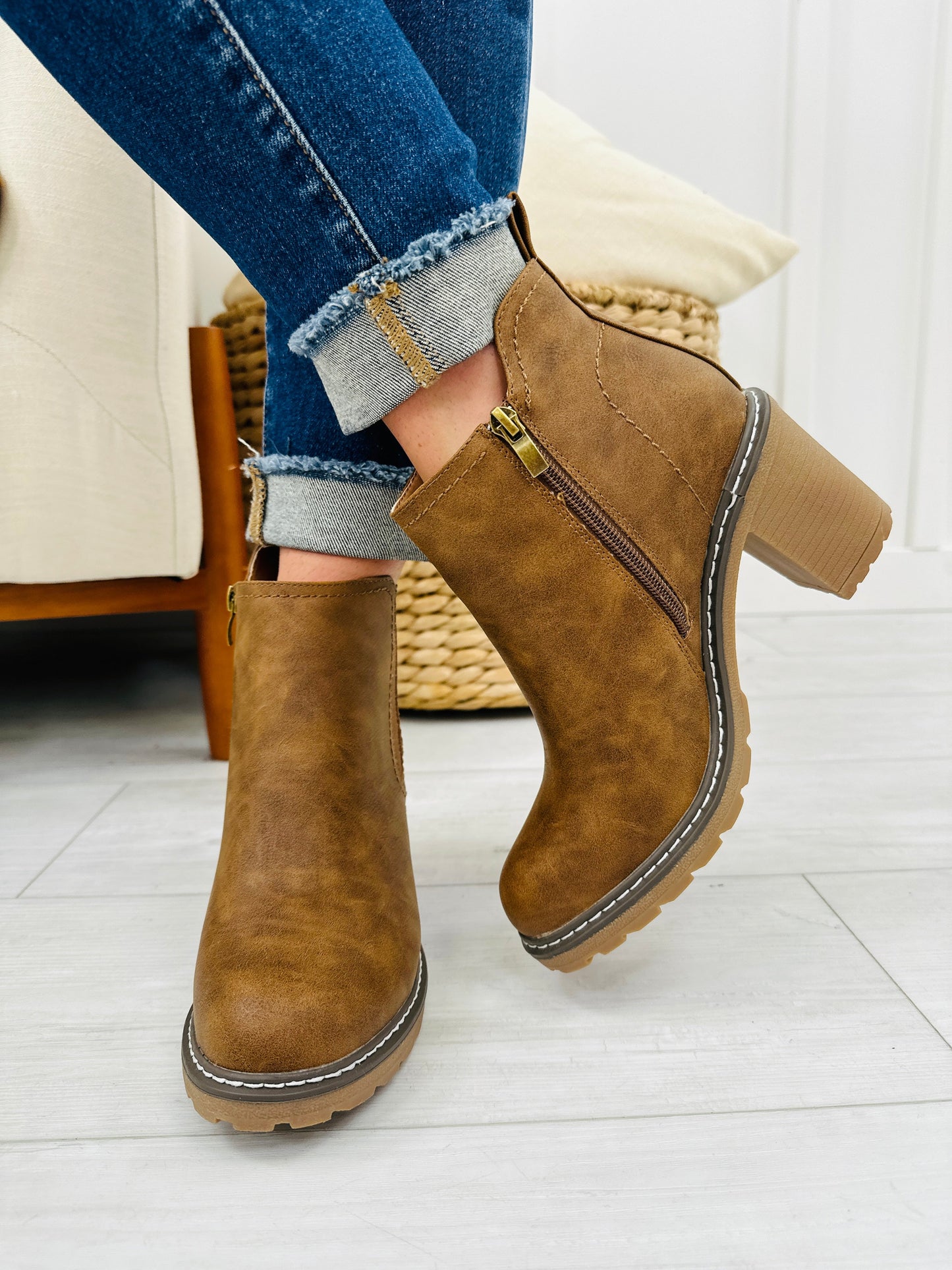 Pick Of The Patch Booties In Dark Cognac