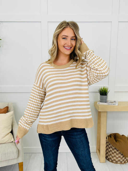 Cozy In Every Line Sweater in Taupe/White