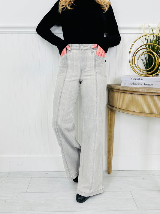 Judy Blue Gorgeous In Grey Retro Wide Leg Jeans