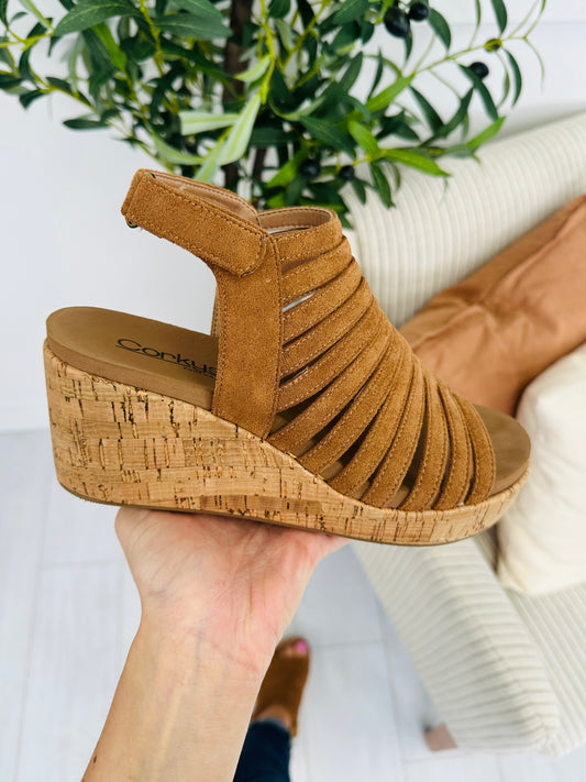 Elevated Stunner Wedges In Tobacco Faux Suede
