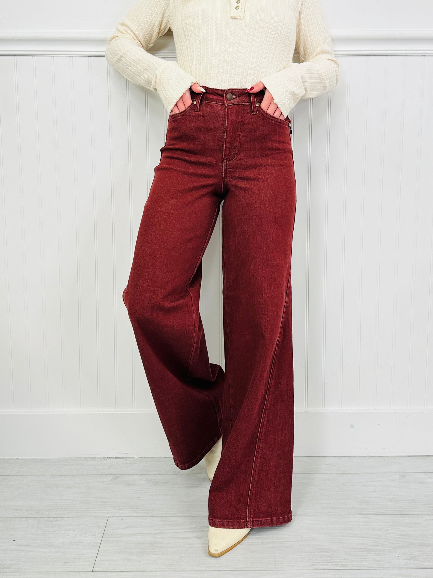 Judy Blue Cranberry Crush Retro Wide Leg Jeans
