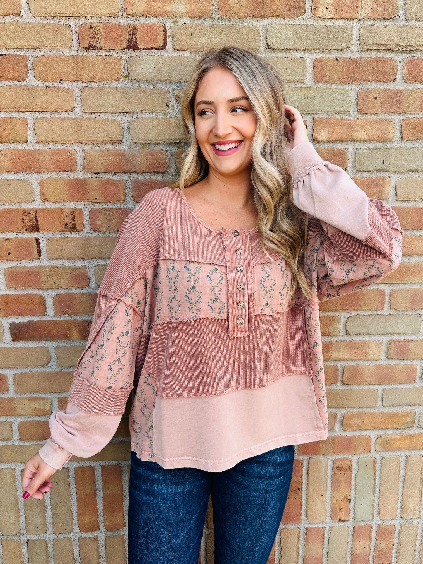 Faded Florals And Feels Top in Camel