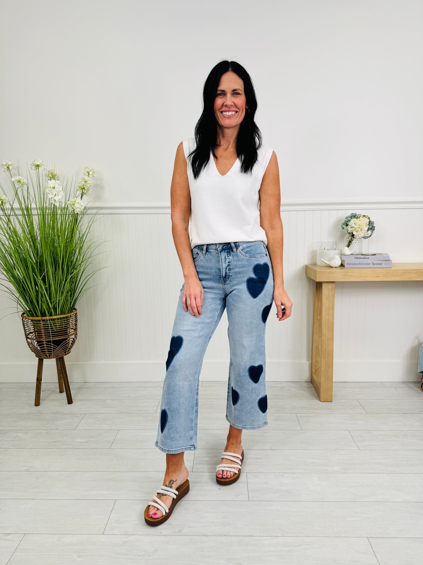 Heart Eyes Tummy Control Cropped Wide Leg Jeans