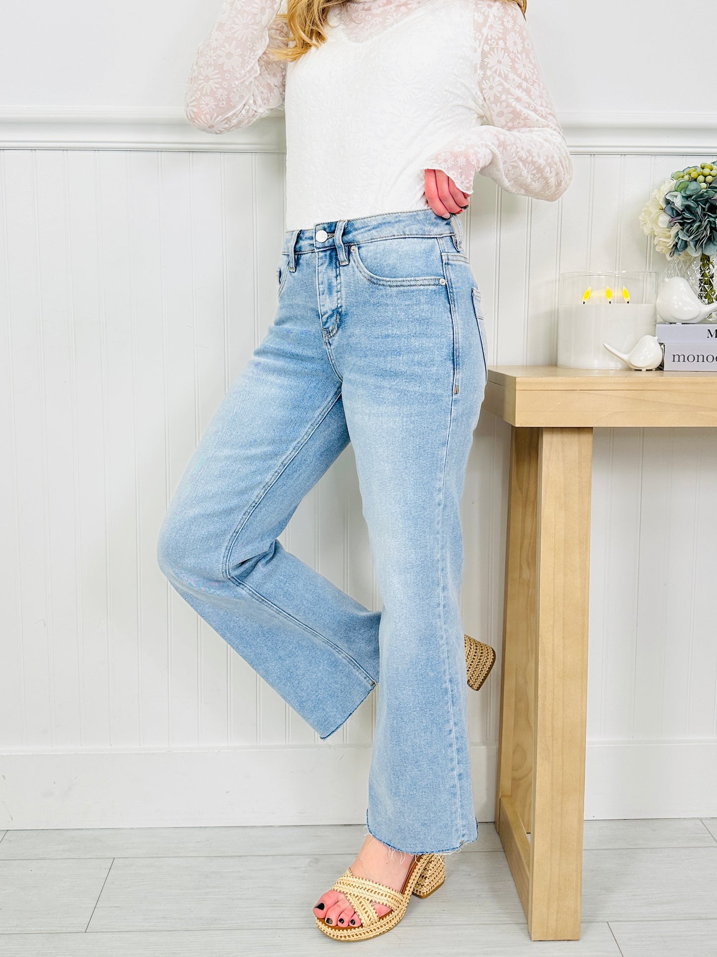 All Eyes on Me Tummy Control Wide Leg Cropped Jeans