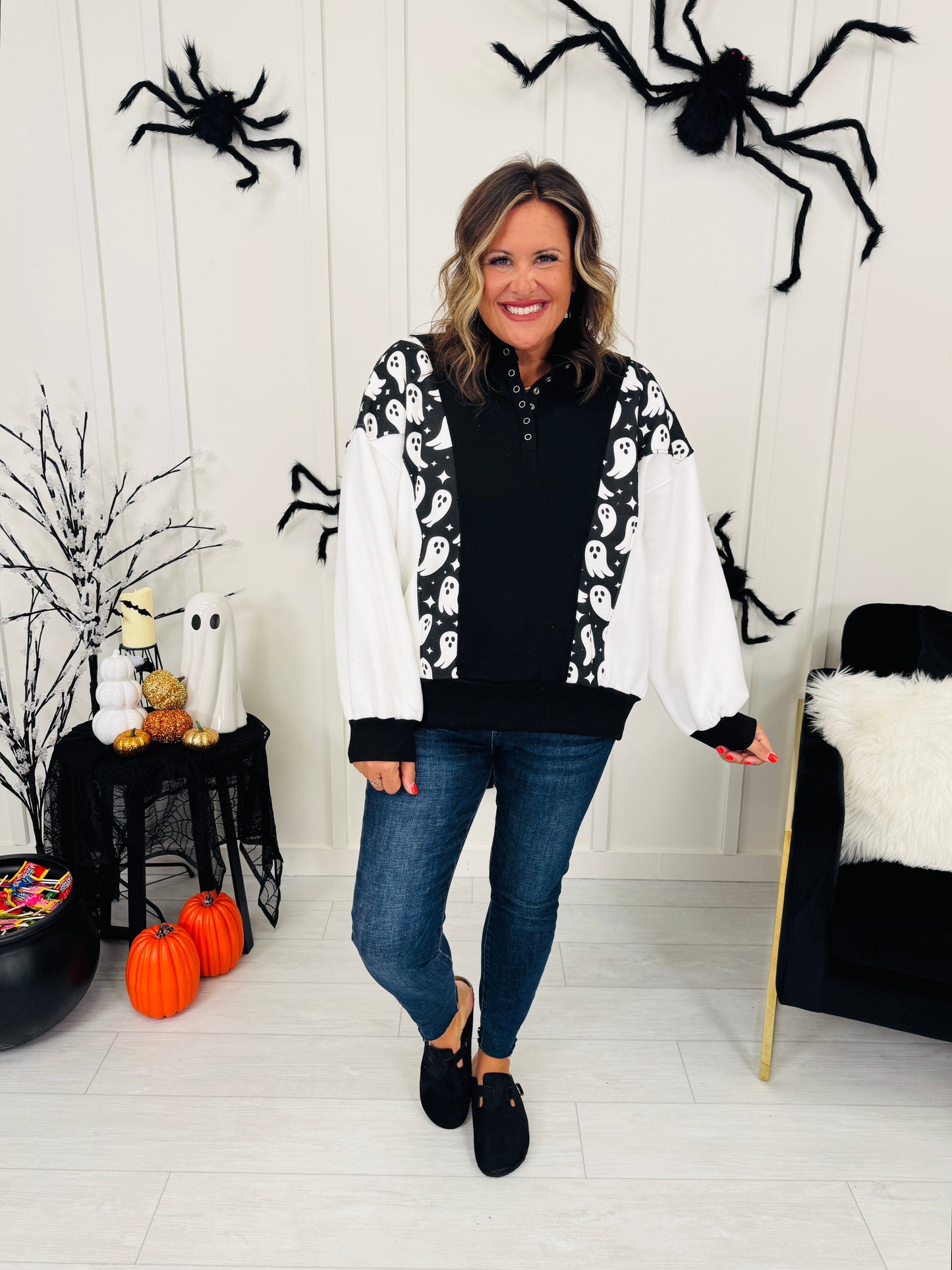 Halloween Happenings Pullover In Ghost Print