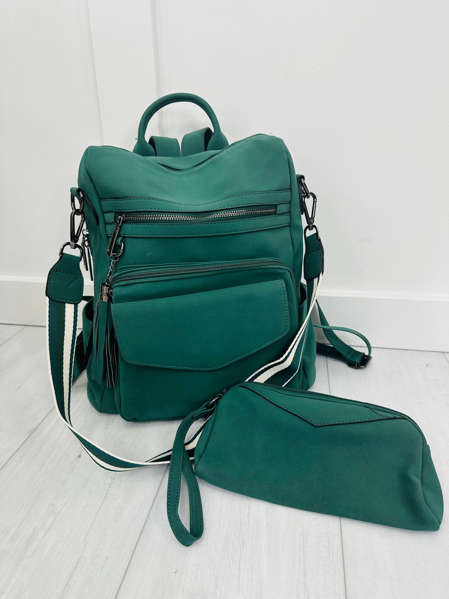 Green Backpack Purse Set