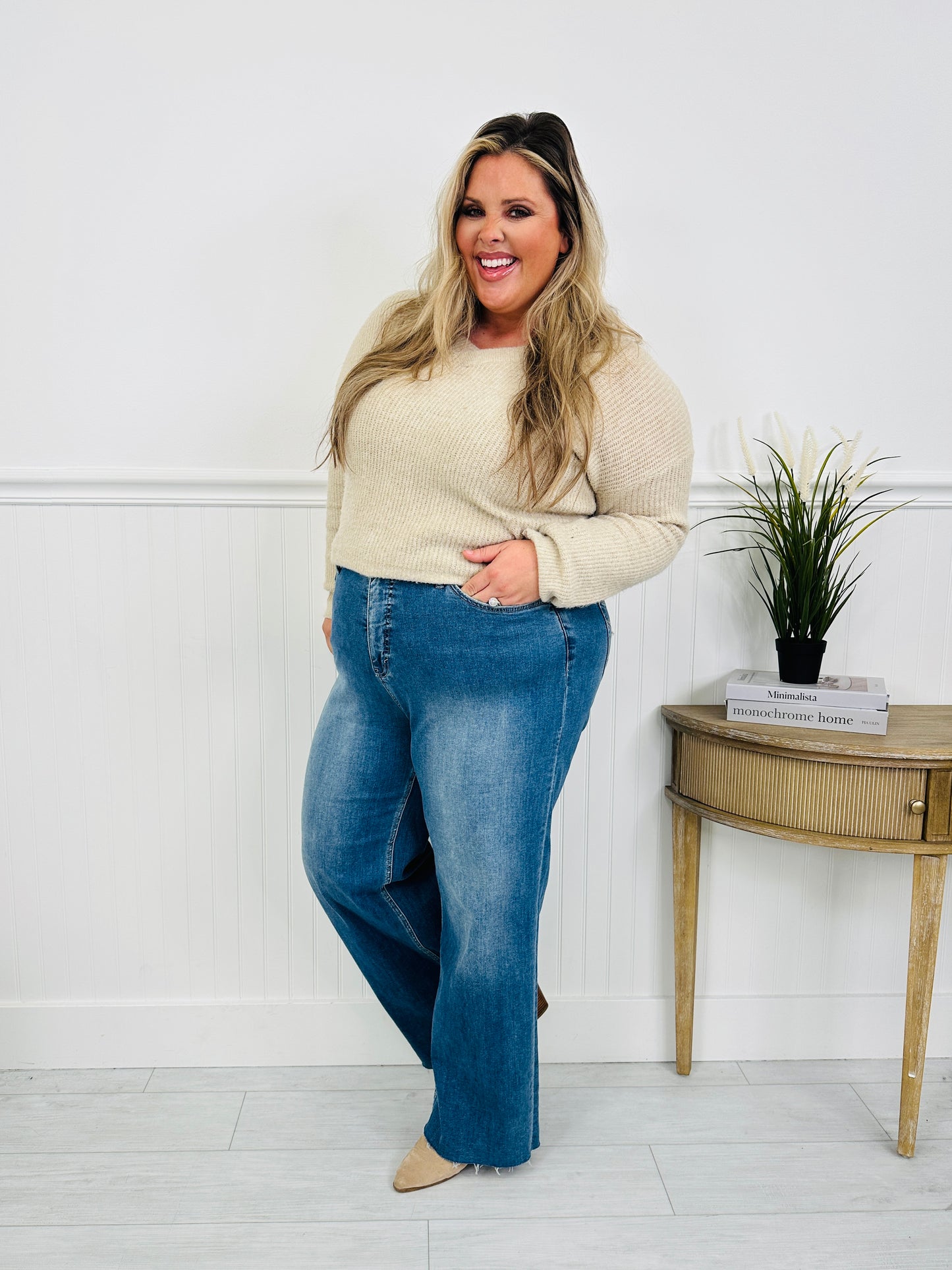 Go Into Detail Tummy Control Wide Leg Jeans