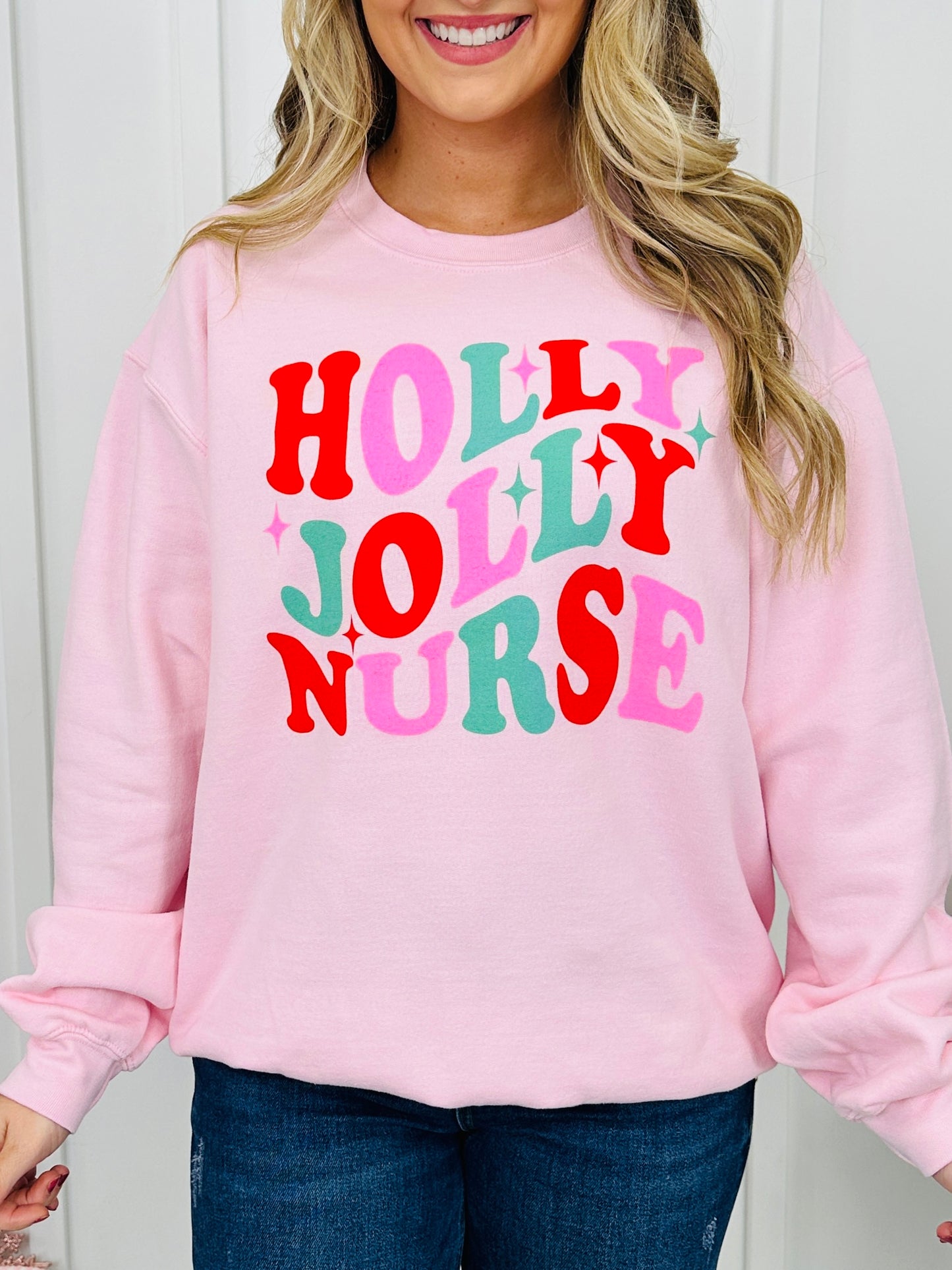 Holly Jolly Nurse Graphic Crewneck Sweatshirt
