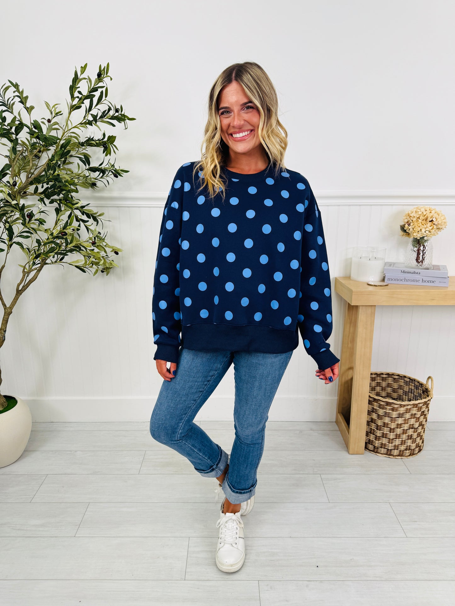 Dot Your Day Pullover in Navy