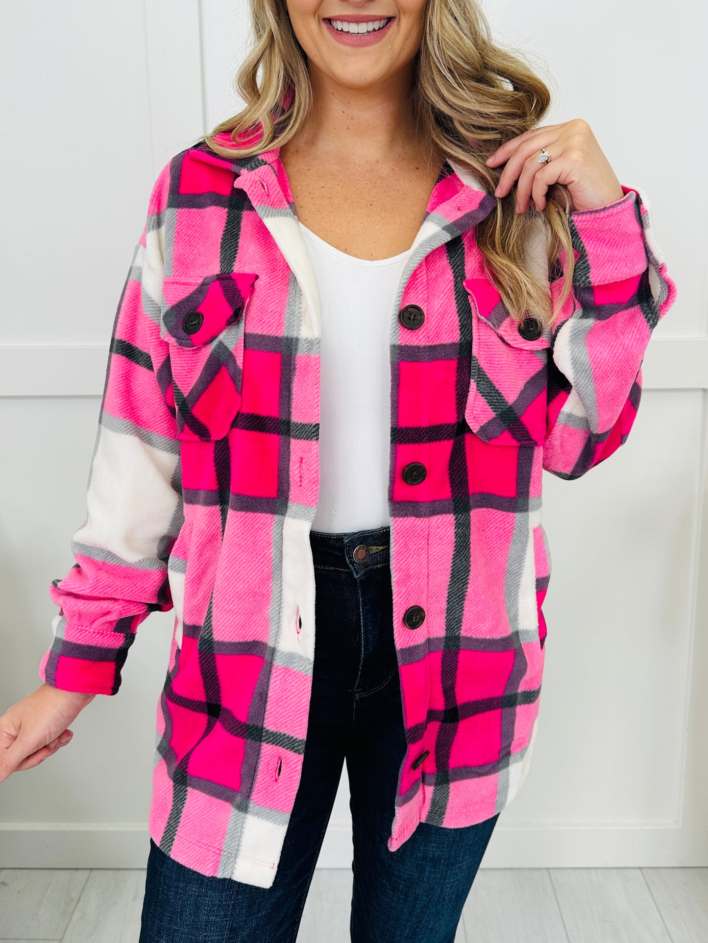 DOORBUSTER! Rustic Runway Shacket in Hot Pink