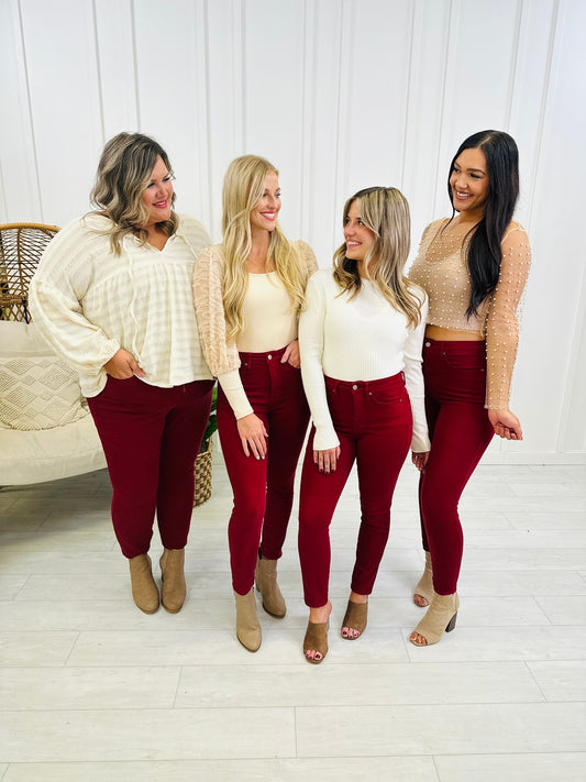 Judy Blue REG/CURVY Wine Time Tummy Control Skinny Jeans