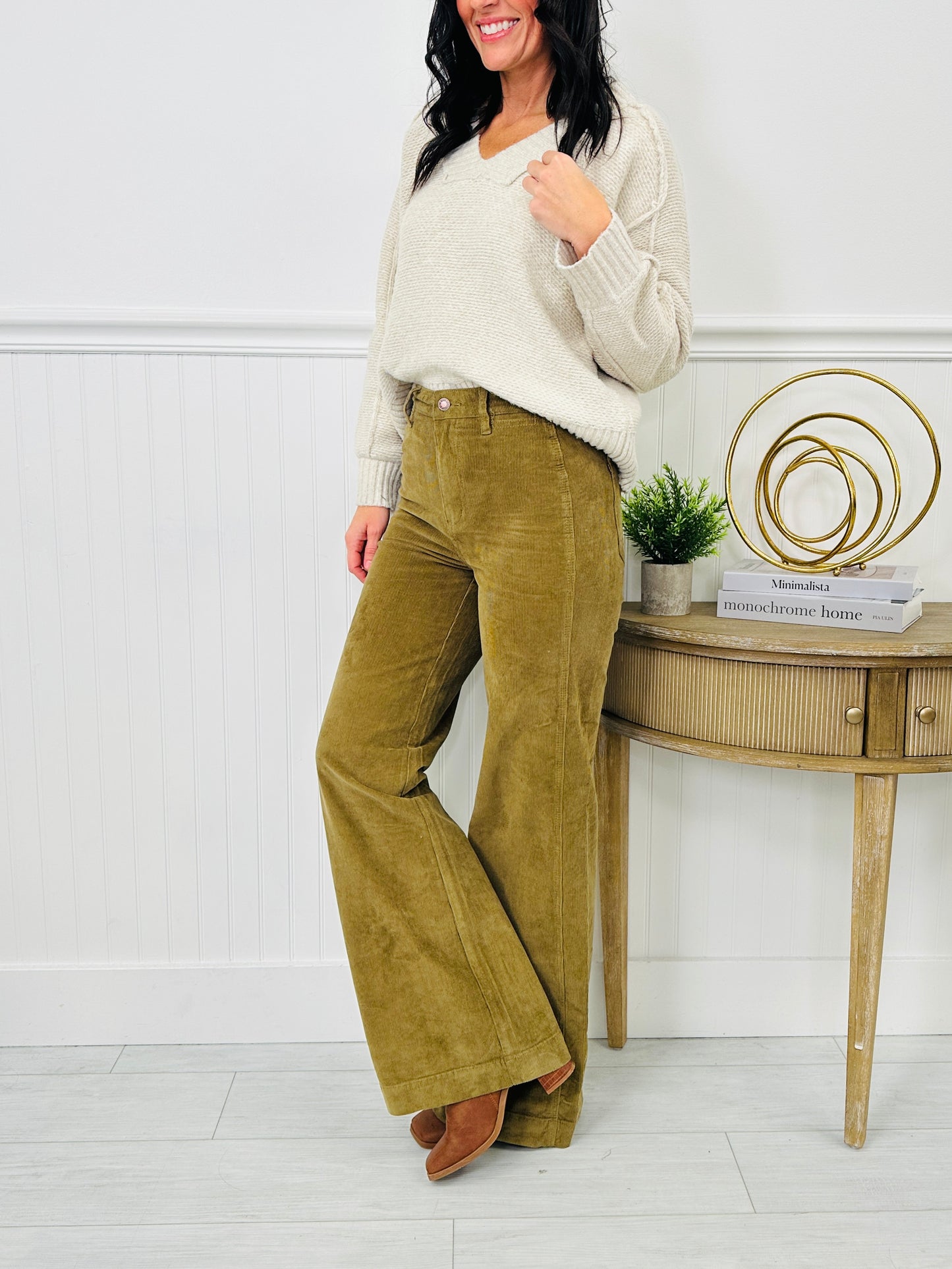 Judy Blue Olive Obsession Retro Wide Leg Corduroy Jeans