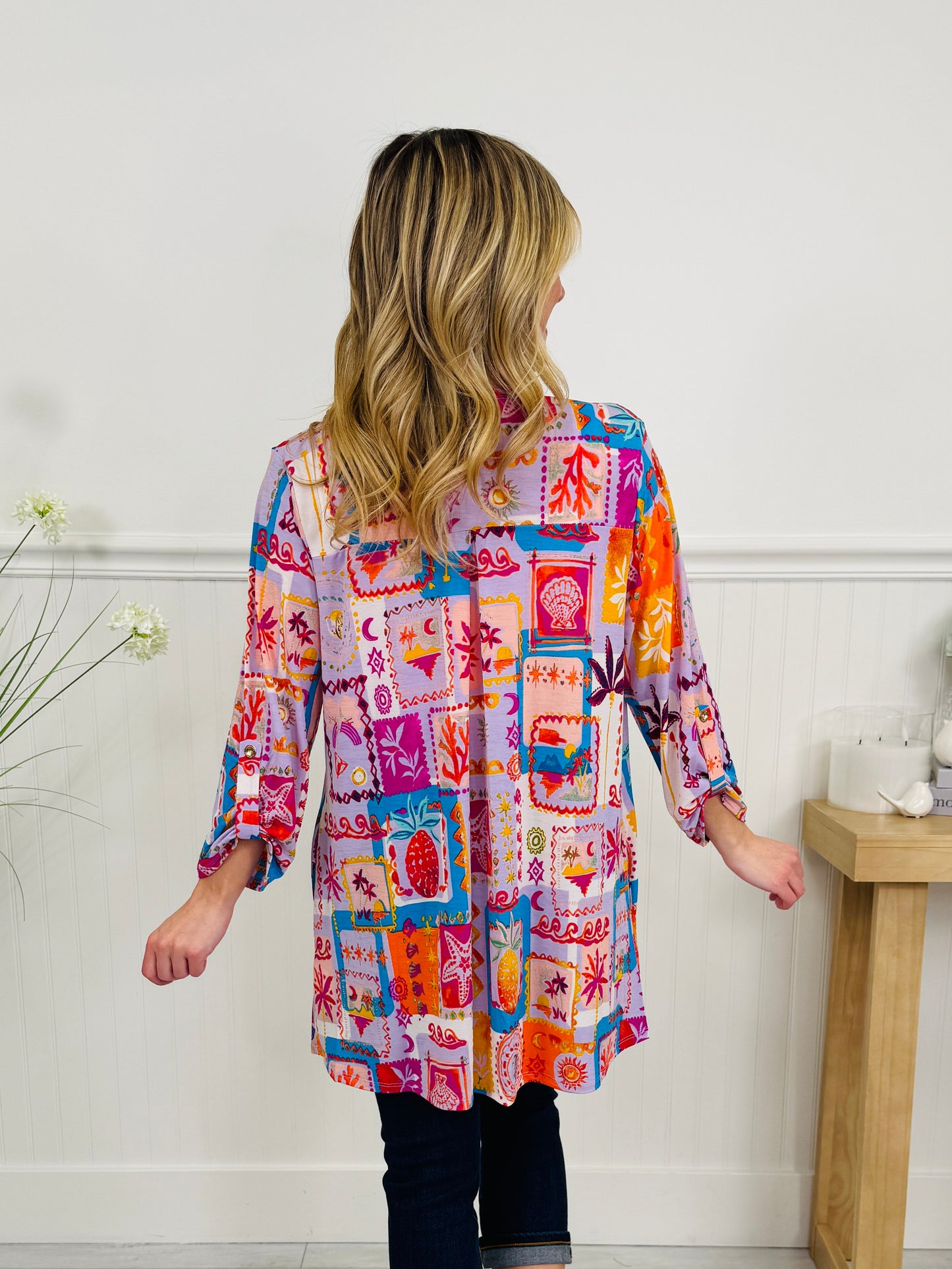 Layered in Spring Cardigan In Beach Print