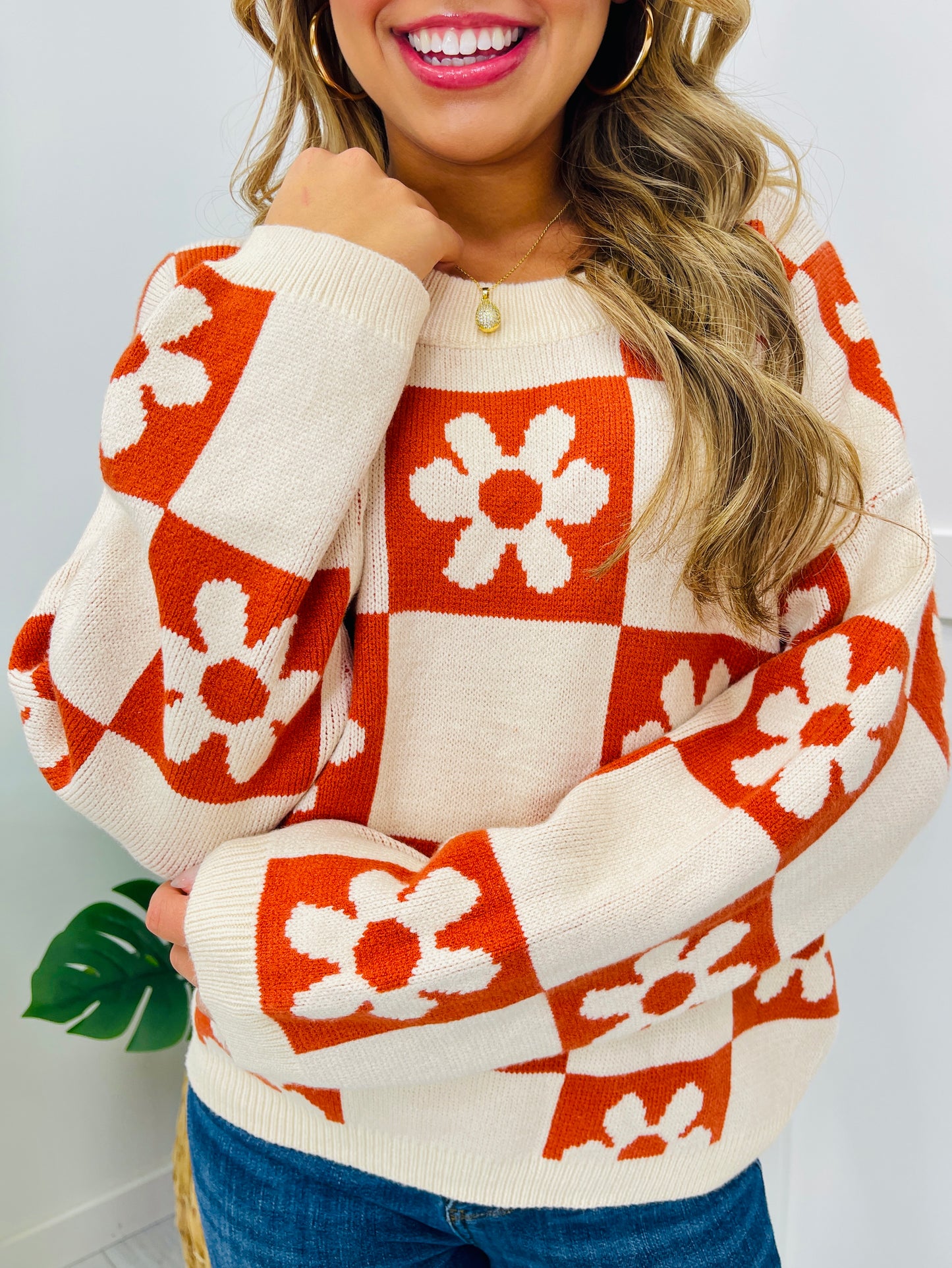 Checkerboard Bloom Sweater