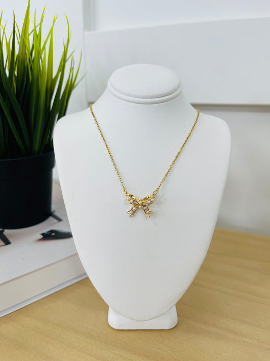 Twinkle Tied Gold Bow Necklace