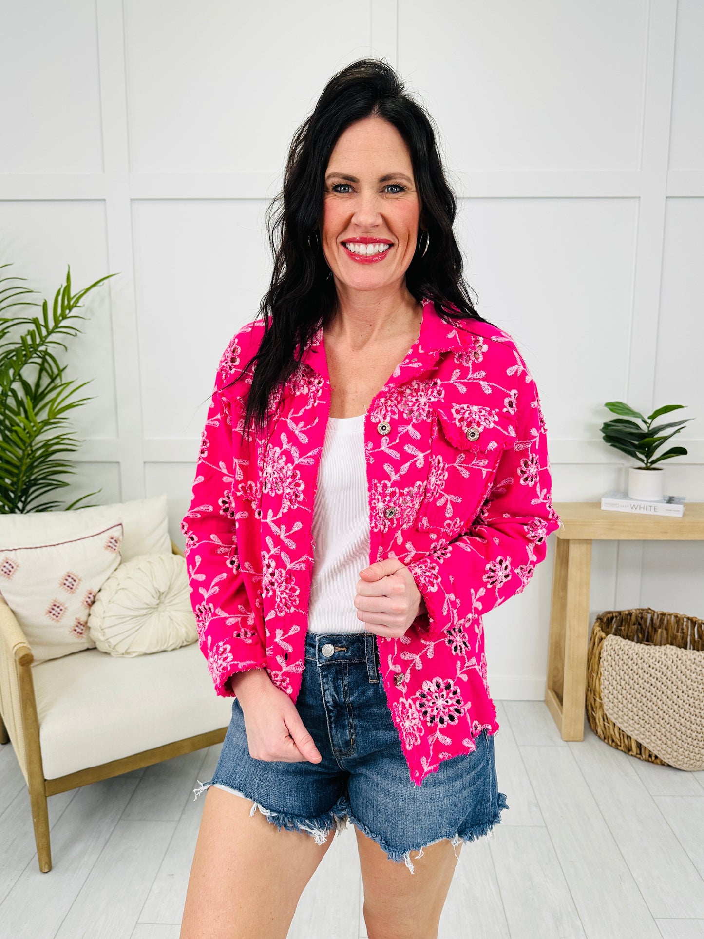 Boldly Blossomed Jacket In Hot Pink