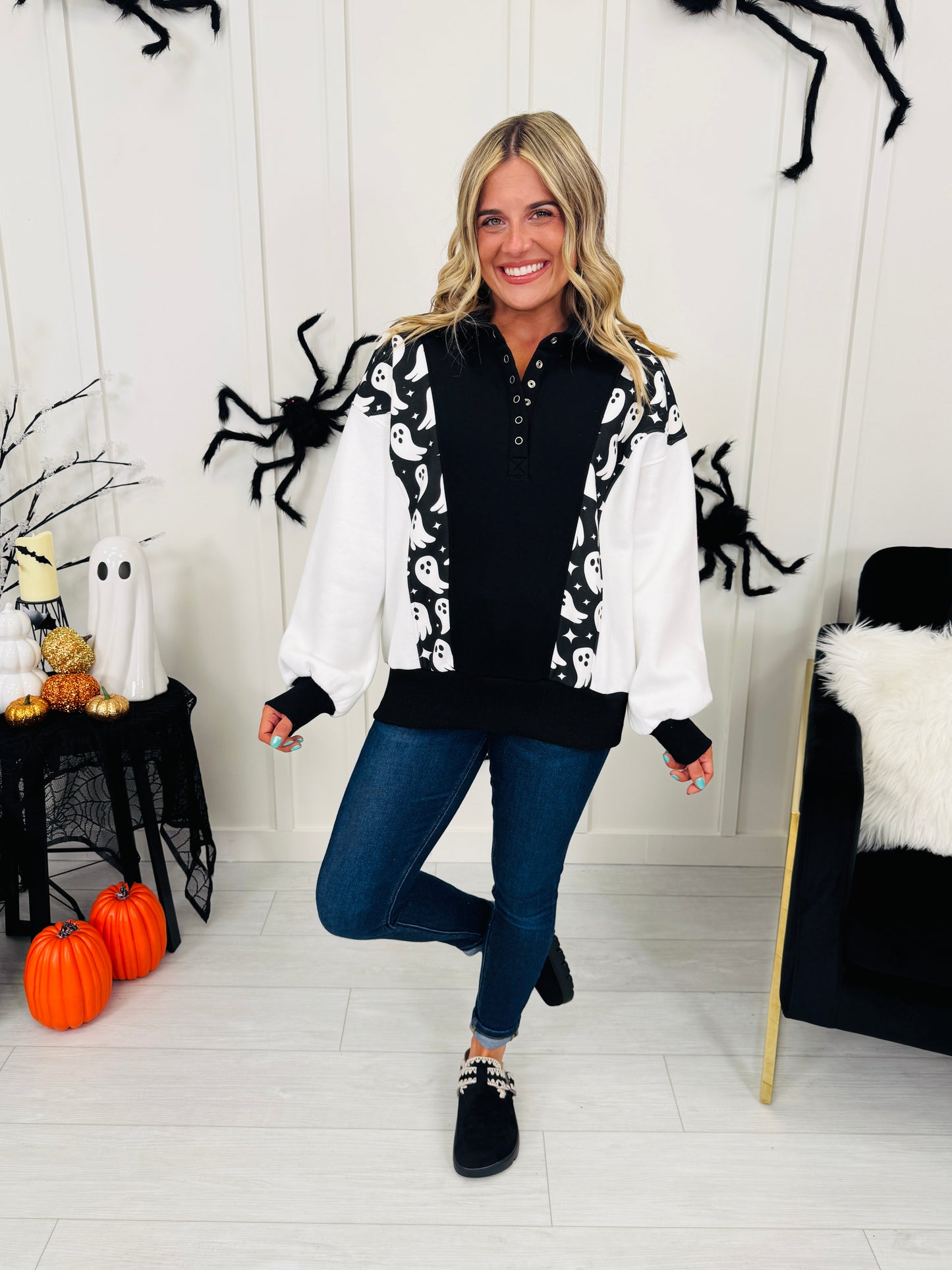 Halloween Happenings Pullover In Ghost Print