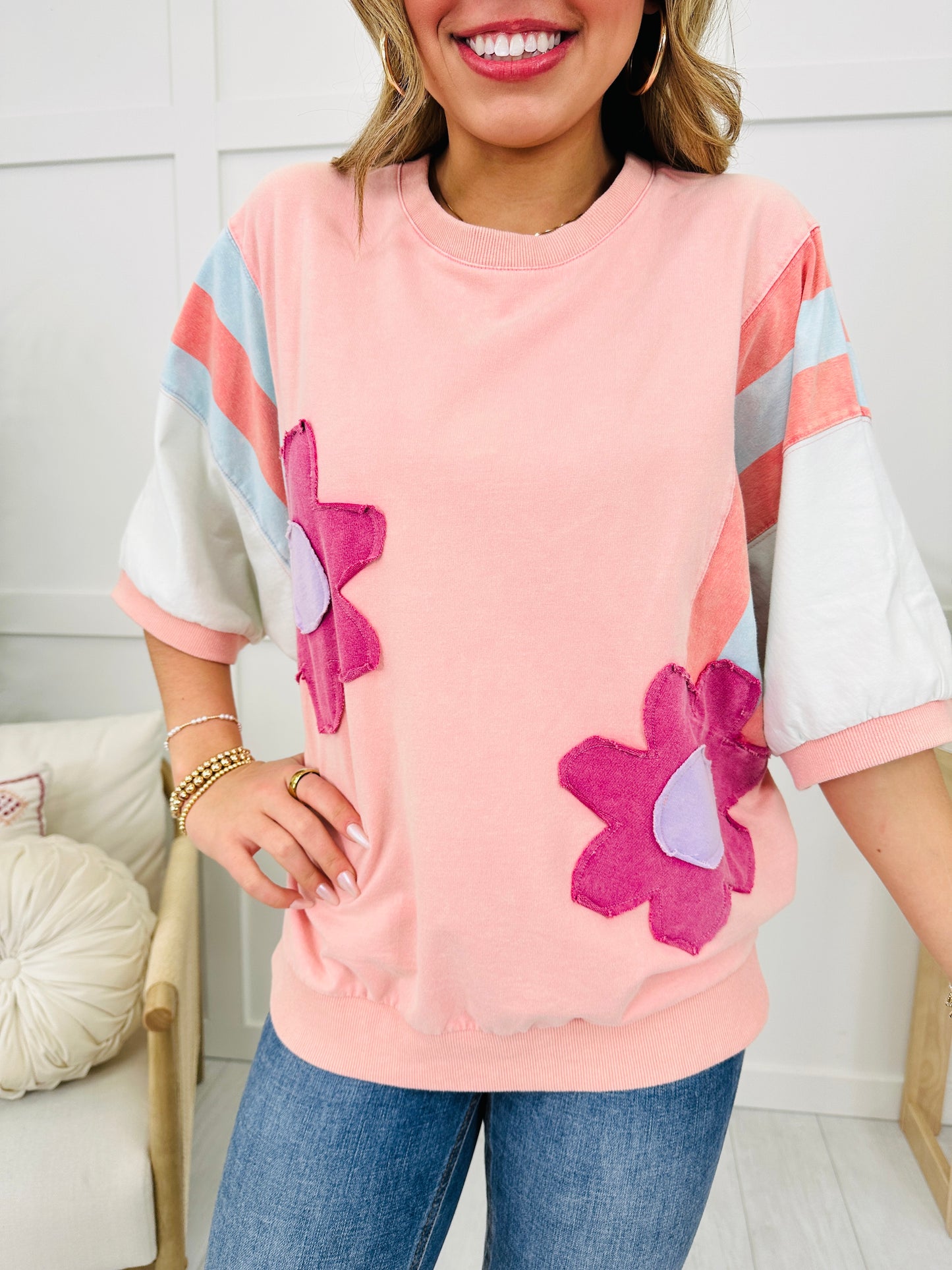 Floral Groove Sweatshirt In Rose Coral