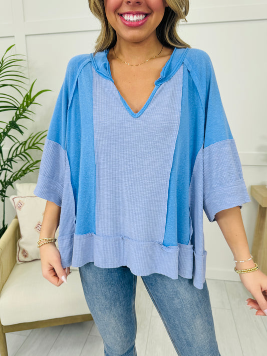 Contrast Craze Top In Blue Mist