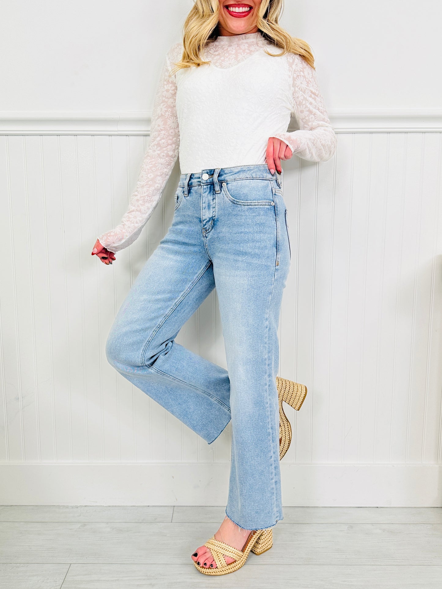 All Eyes on Me Tummy Control Wide Leg Cropped Jeans