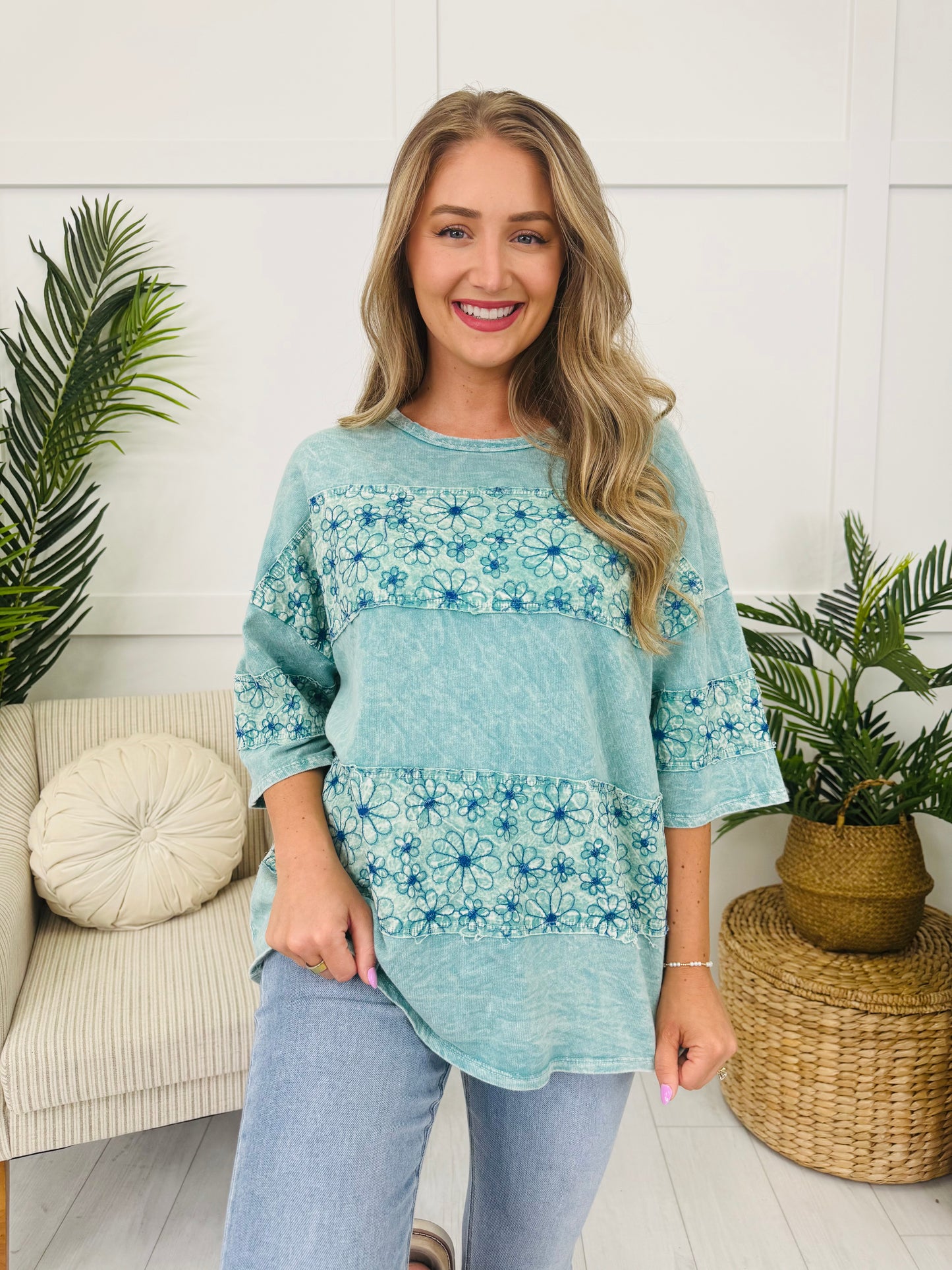 Petal Theory Top in Cyan