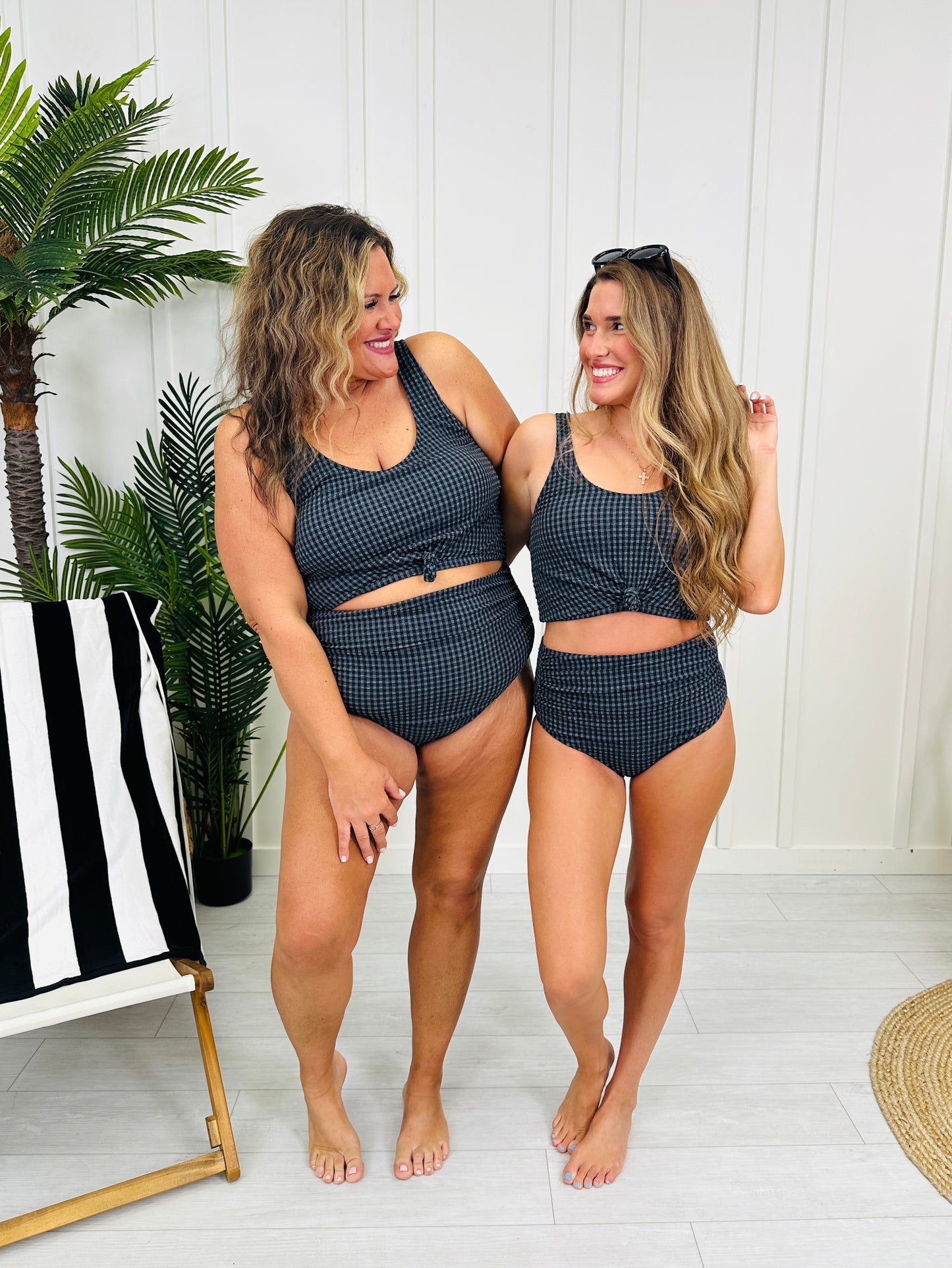 Mid Rise Swim Bottoms In Black/Charcoal Gingham