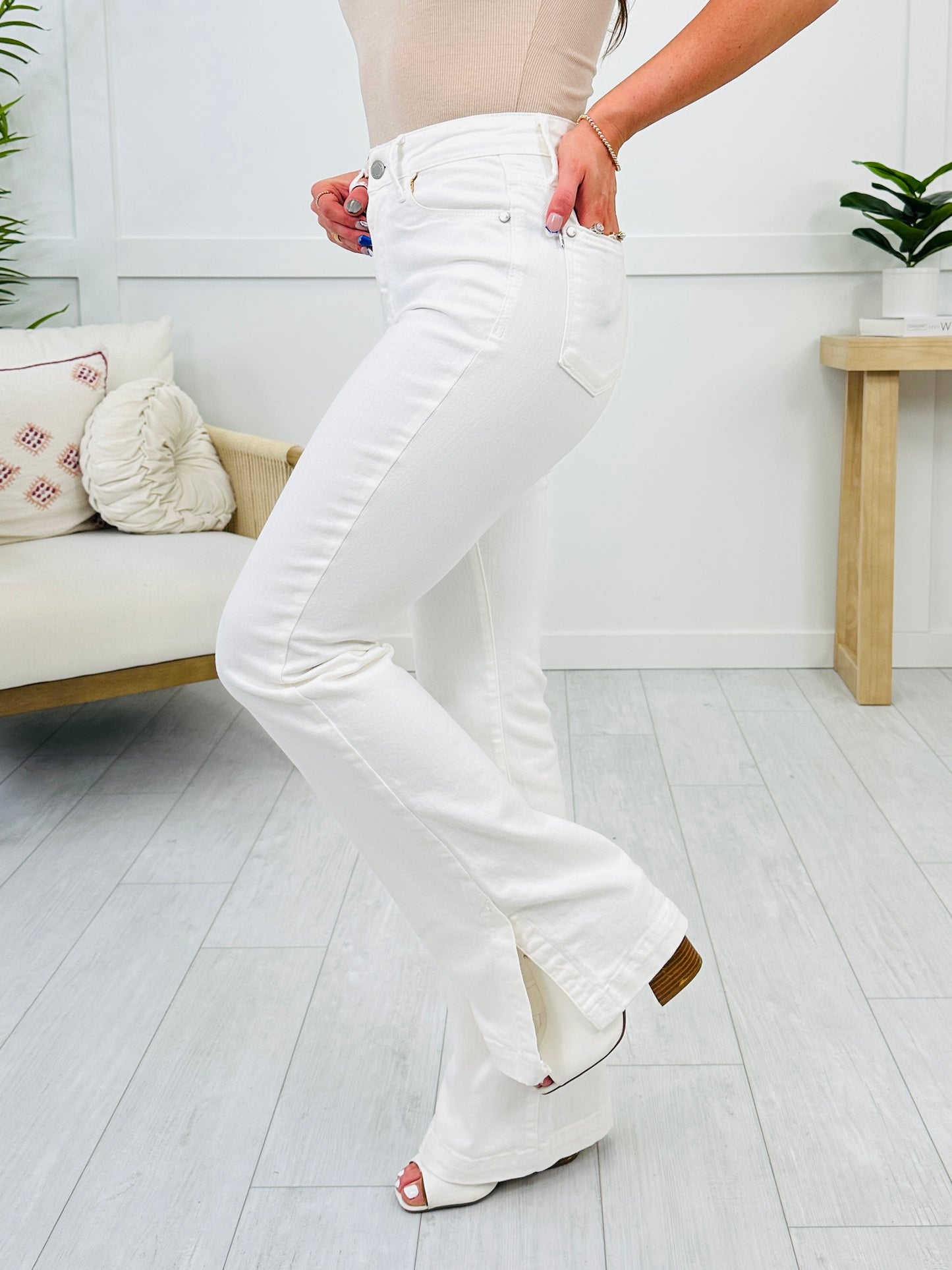 Judy Blue Something To See Side Slit Bootcut Jeans in White