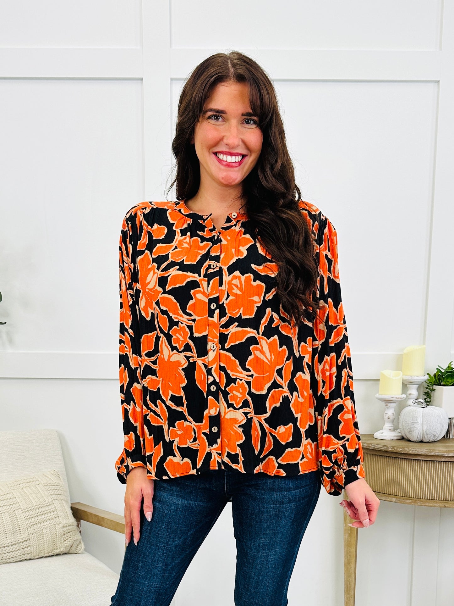 Spiced Blooms Top In Black Pumpkin
